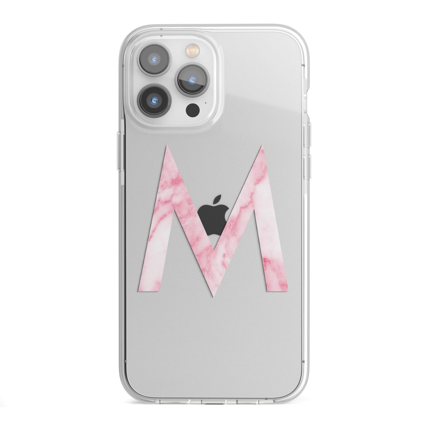 Personalised Pink Marble Initial Clear Custom iPhone 13 Pro Max TPU Impact Case with White Edges