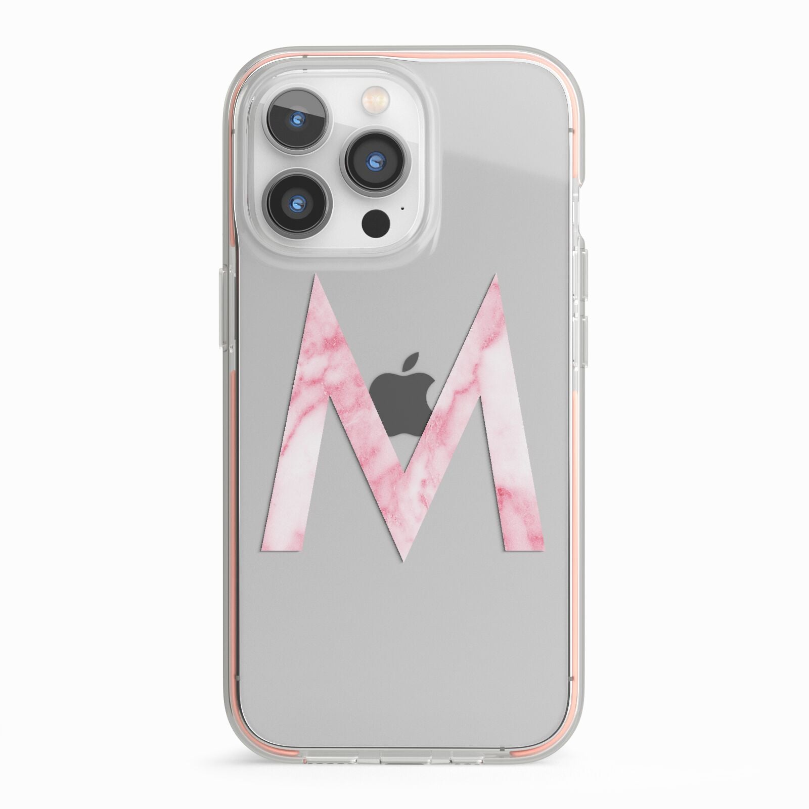 Personalised Pink Marble Initial Clear Custom iPhone 13 Pro TPU Impact Case with Pink Edges