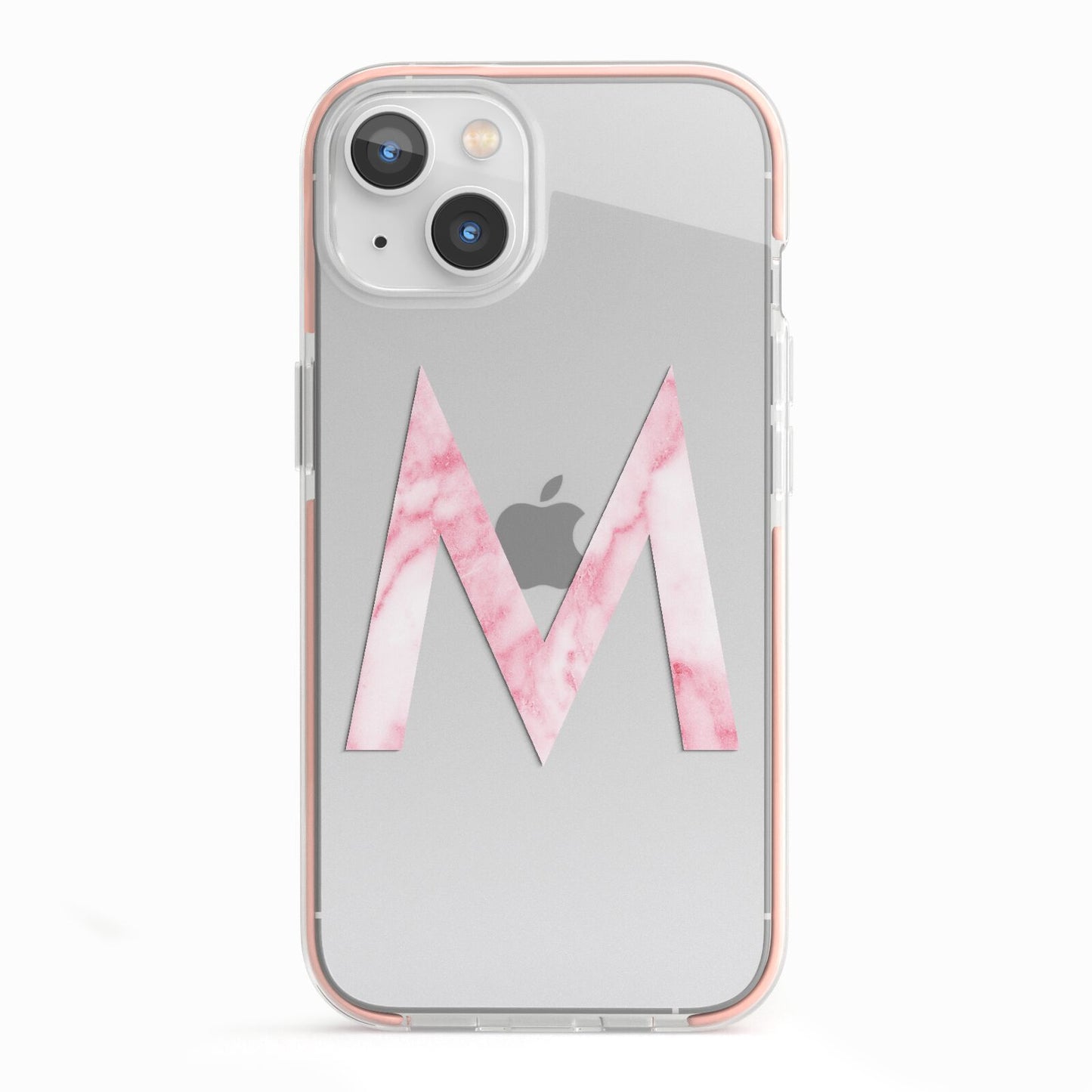 Personalised Pink Marble Initial Clear Custom iPhone 13 TPU Impact Case with Pink Edges