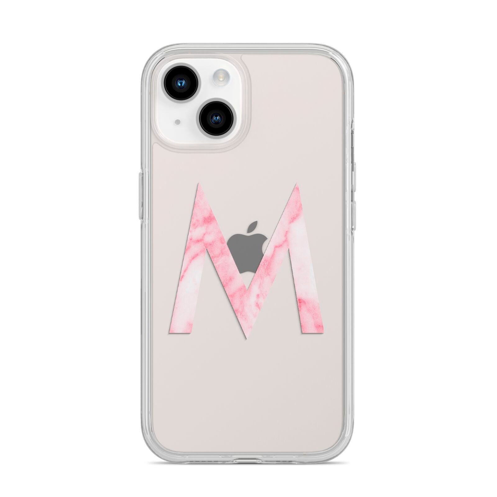 Personalised Pink Marble Initial Clear Custom iPhone 14 Clear Tough Case Starlight