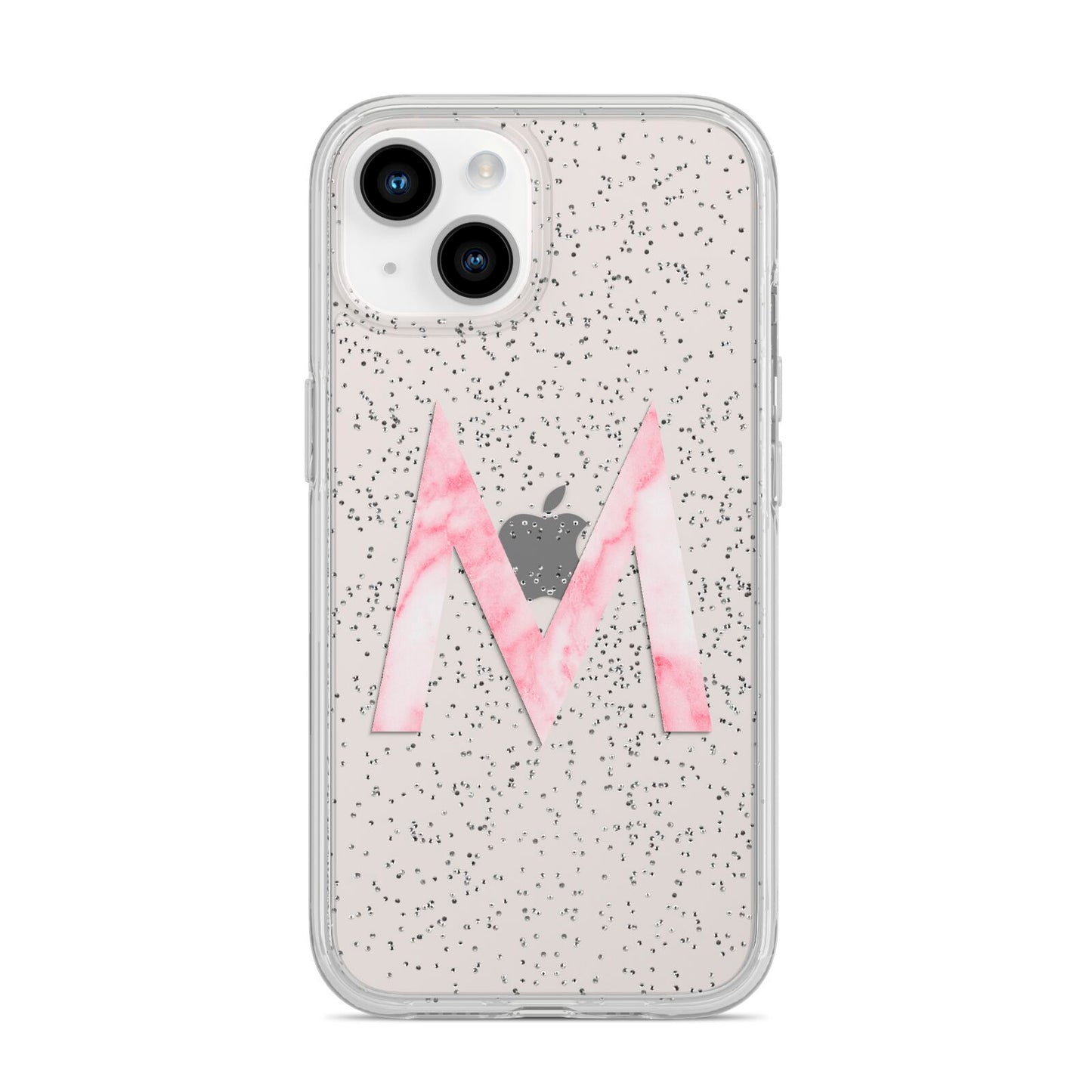 Personalised Pink Marble Initial Clear Custom iPhone 14 Glitter Tough Case Starlight