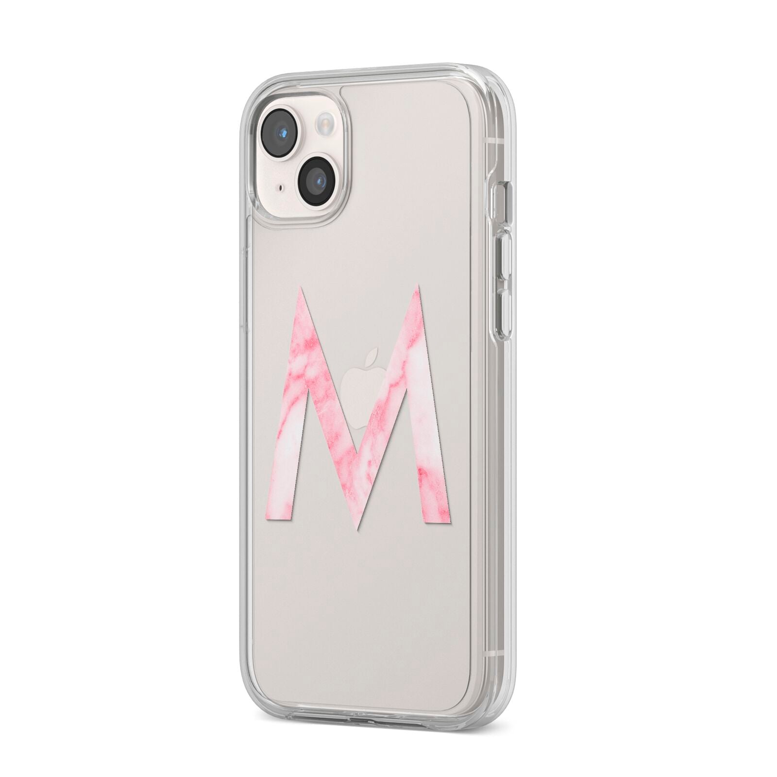 Personalised Pink Marble Initial Clear Custom iPhone 14 Plus Clear Tough Case Starlight Angled Image