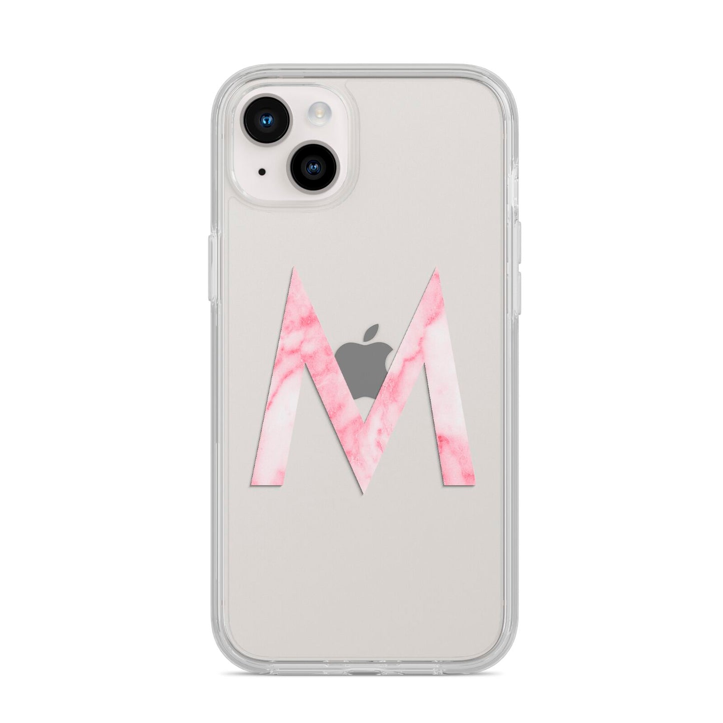 Personalised Pink Marble Initial Clear Custom iPhone 14 Plus Clear Tough Case Starlight