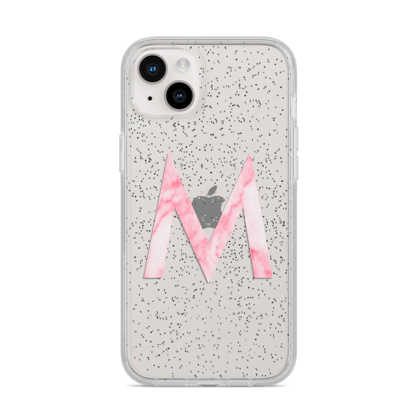 Personalised Pink Marble Initial Clear Custom iPhone 14 Plus Glitter Tough Case Starlight