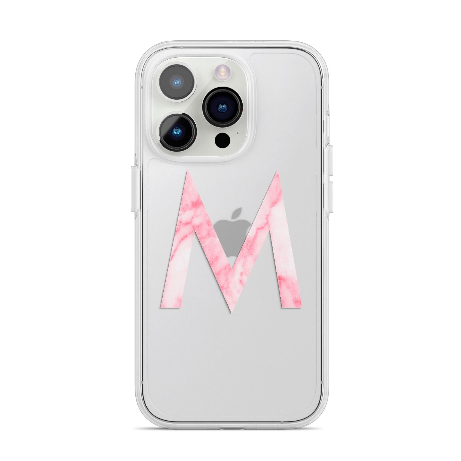 Personalised Pink Marble Initial Clear Custom iPhone 14 Pro Clear Tough Case Silver