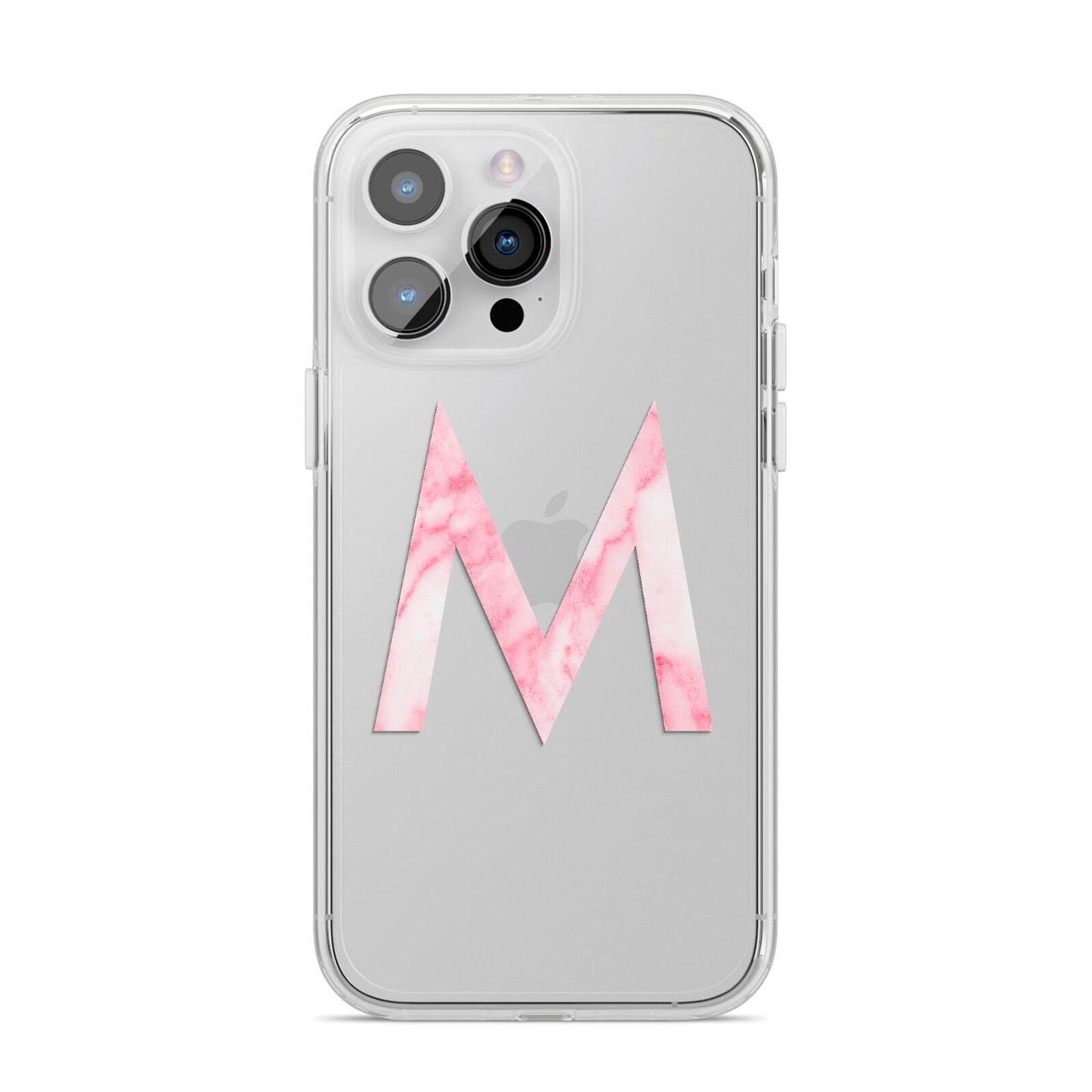 Personalised Pink Marble Initial Clear Custom iPhone 14 Pro Max Clear Tough Case Silver