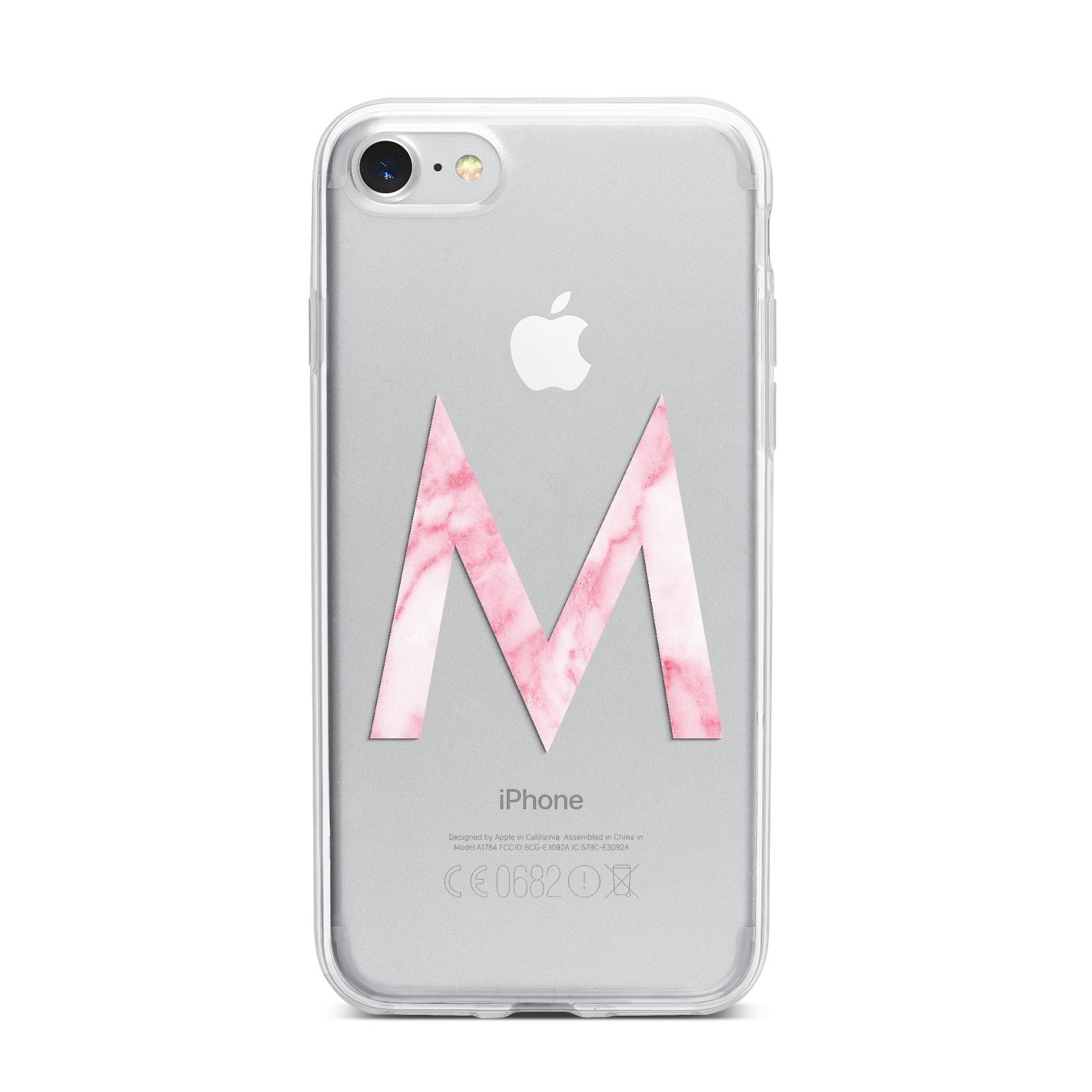 Personalised Pink Marble Initial Clear Custom iPhone 7 Bumper Case on Silver iPhone