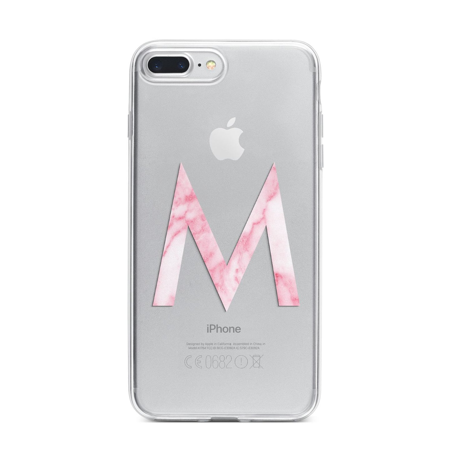 Personalised Pink Marble Initial Clear Custom iPhone 7 Plus Bumper Case on Silver iPhone