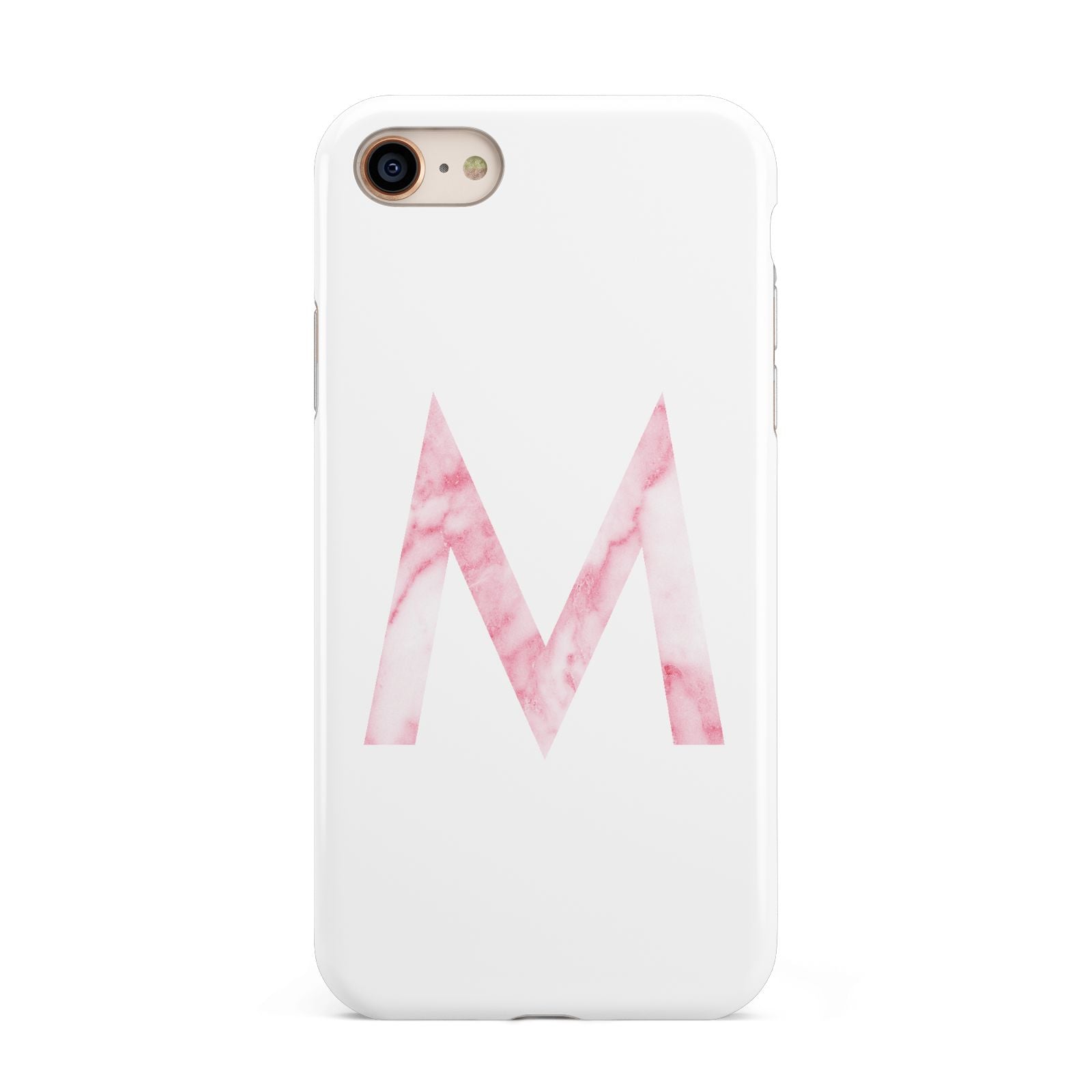 Personalised Pink Marble Initial Clear Custom iPhone 8 3D Tough Case on Gold Phone