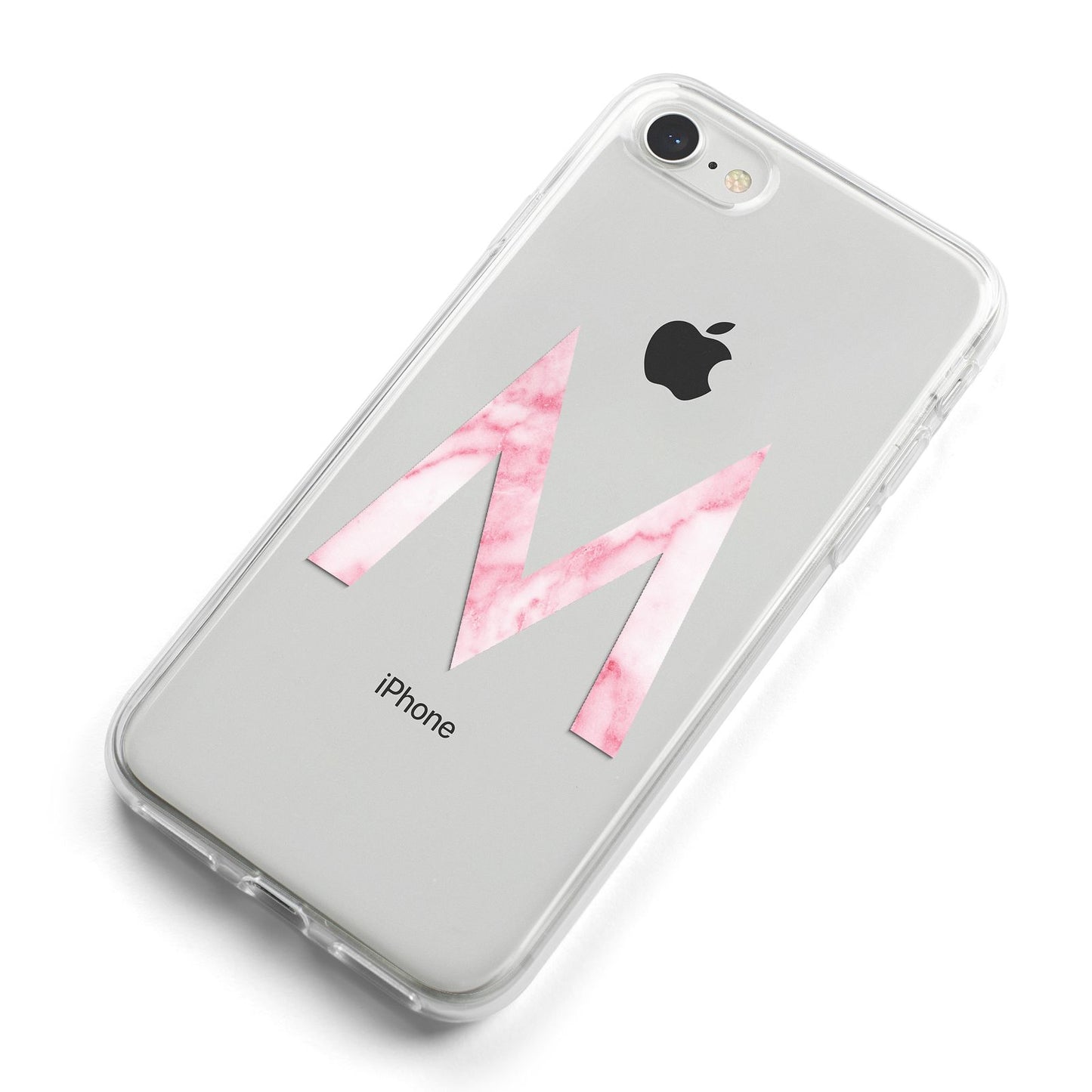 Personalised Pink Marble Initial Clear Custom iPhone 8 Bumper Case on Silver iPhone Alternative Image