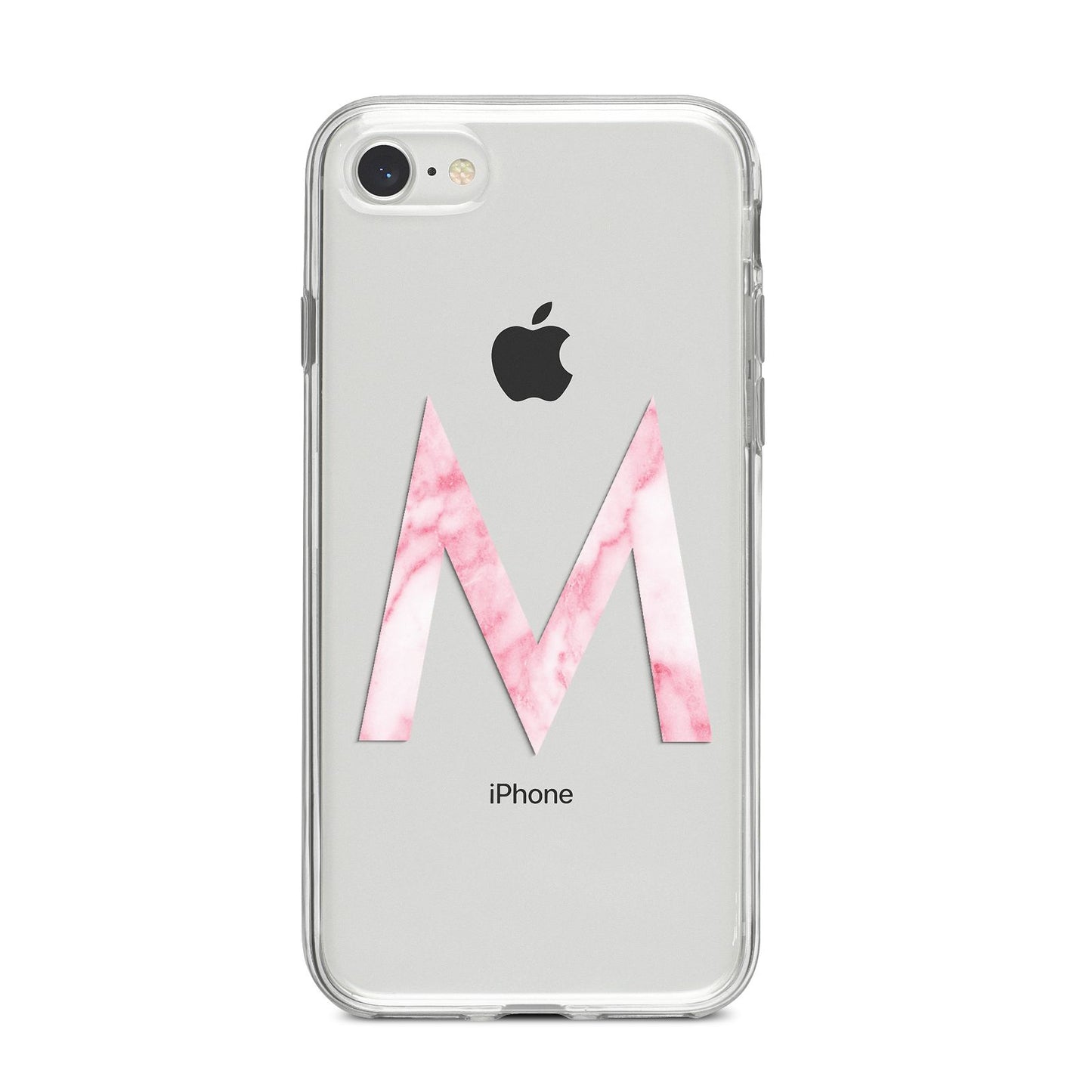 Personalised Pink Marble Initial Clear Custom iPhone 8 Bumper Case on Silver iPhone