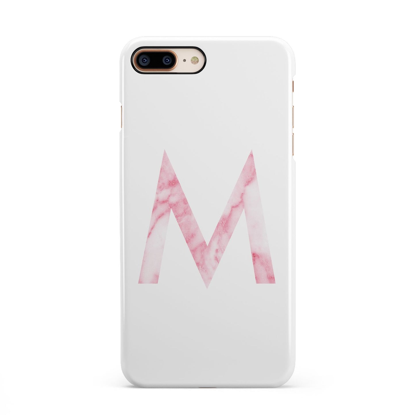 Personalised Pink Marble Initial Clear Custom iPhone 8 Plus 3D Snap Case on Gold Phone