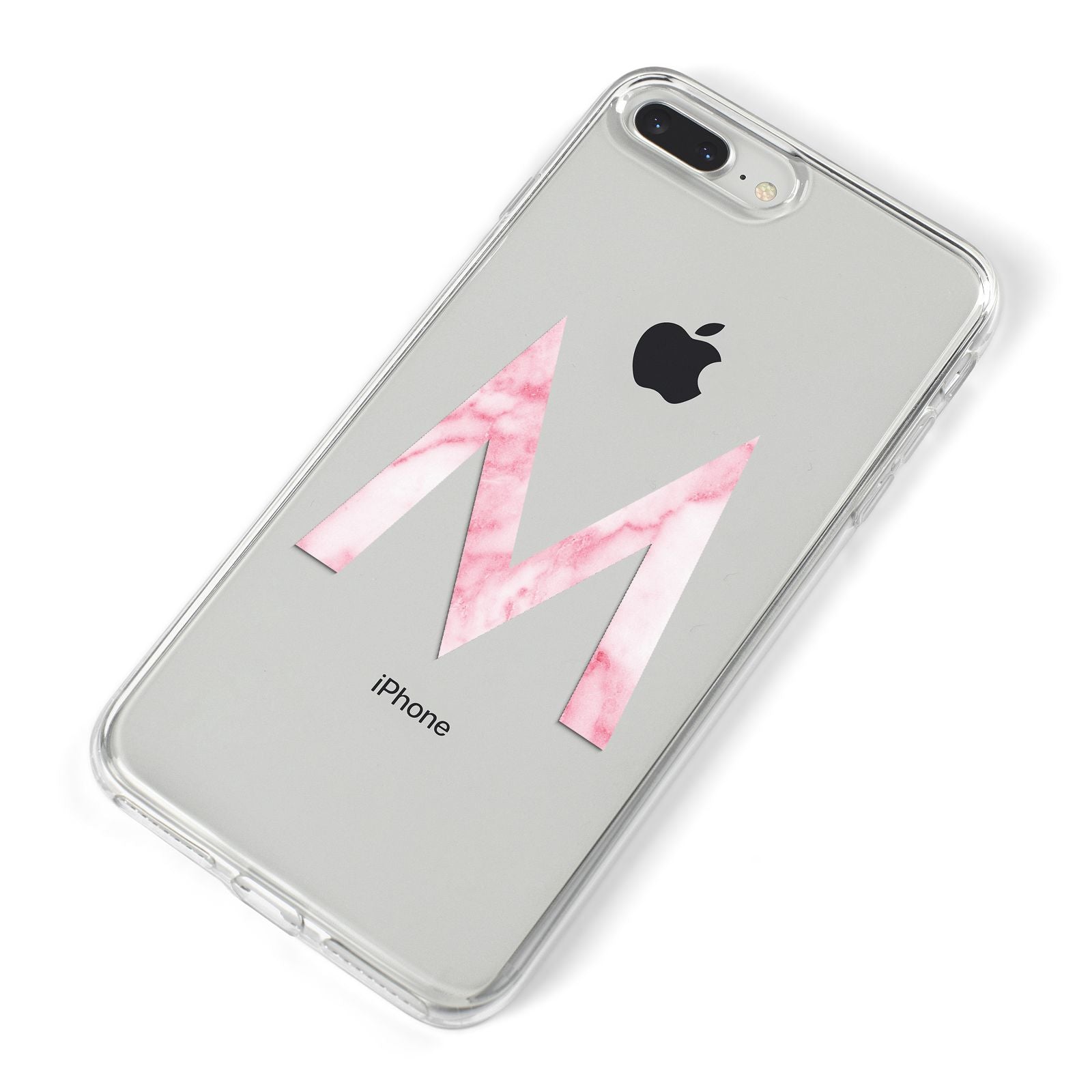 Personalised Pink Marble Initial Clear Custom iPhone 8 Plus Bumper Case on Silver iPhone Alternative Image