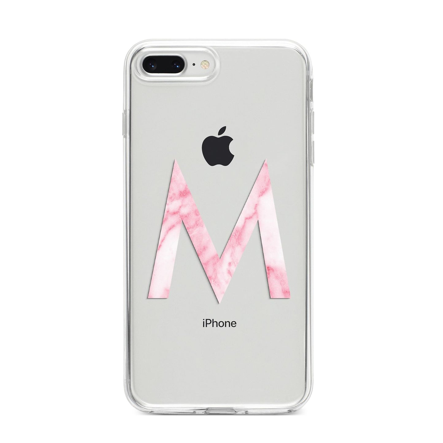 Personalised Pink Marble Initial Clear Custom iPhone 8 Plus Bumper Case on Silver iPhone