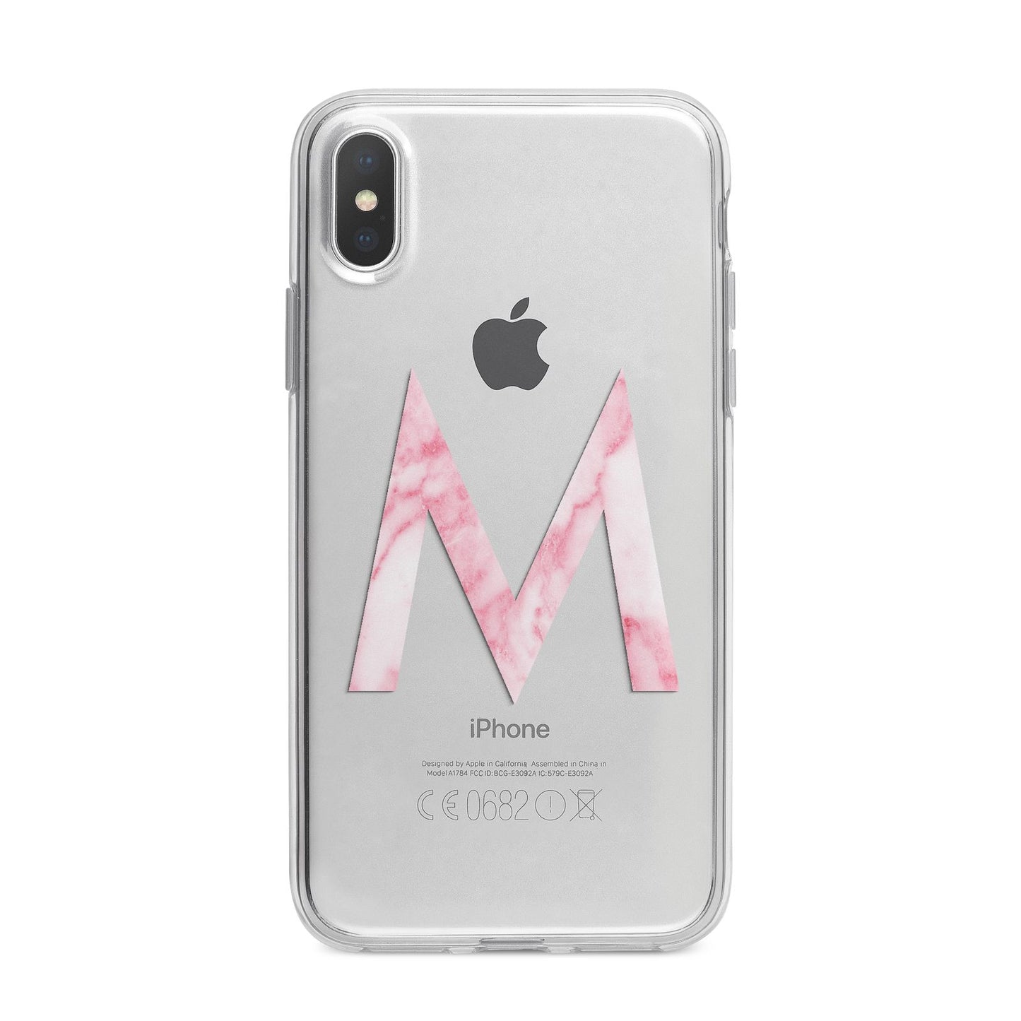 Personalised Pink Marble Initial Clear Custom iPhone X Bumper Case on Silver iPhone Alternative Image 1