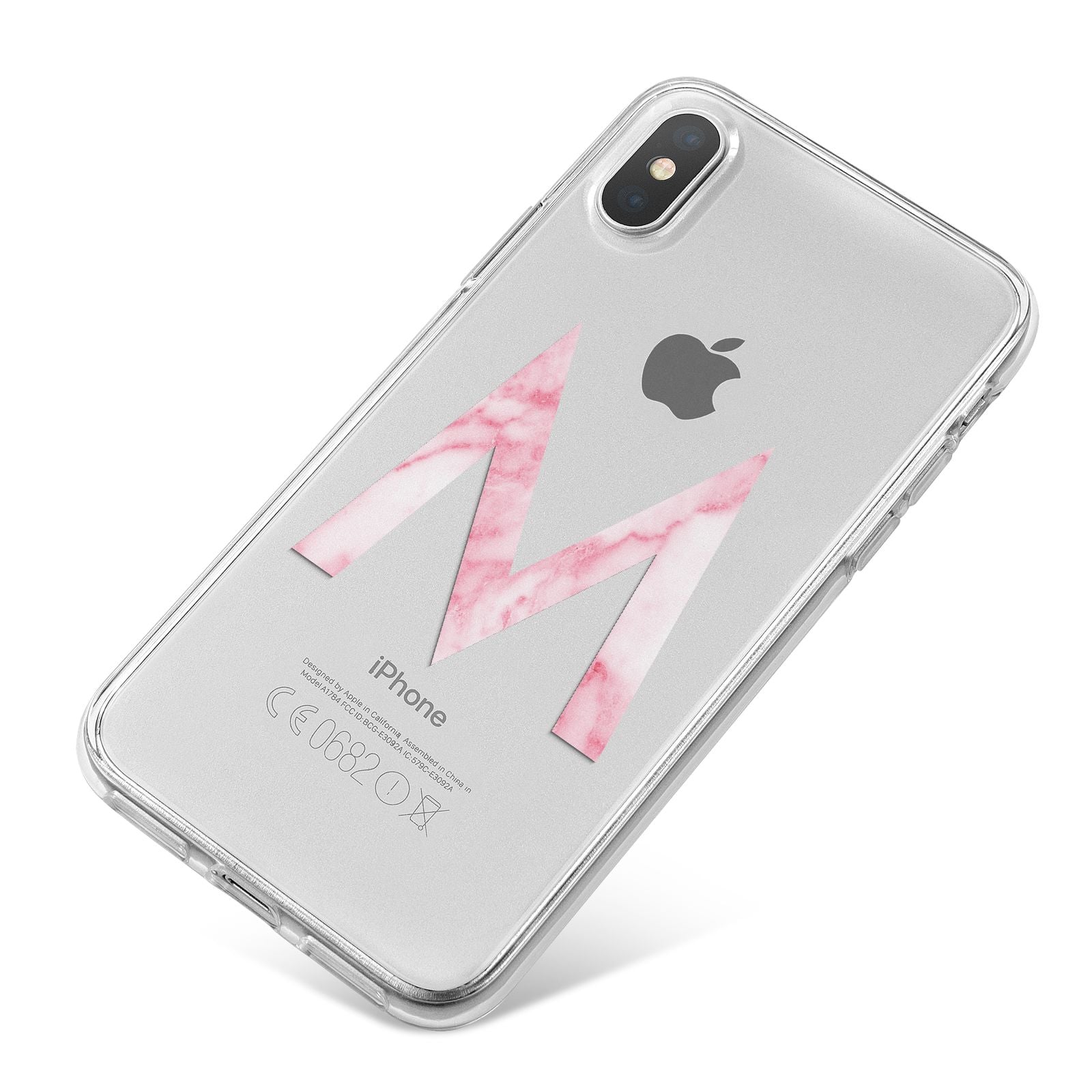 Personalised Pink Marble Initial Clear Custom iPhone X Bumper Case on Silver iPhone