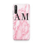 Personalised Pink Marble Monogrammed Huawei Enjoy 10s Phone Case