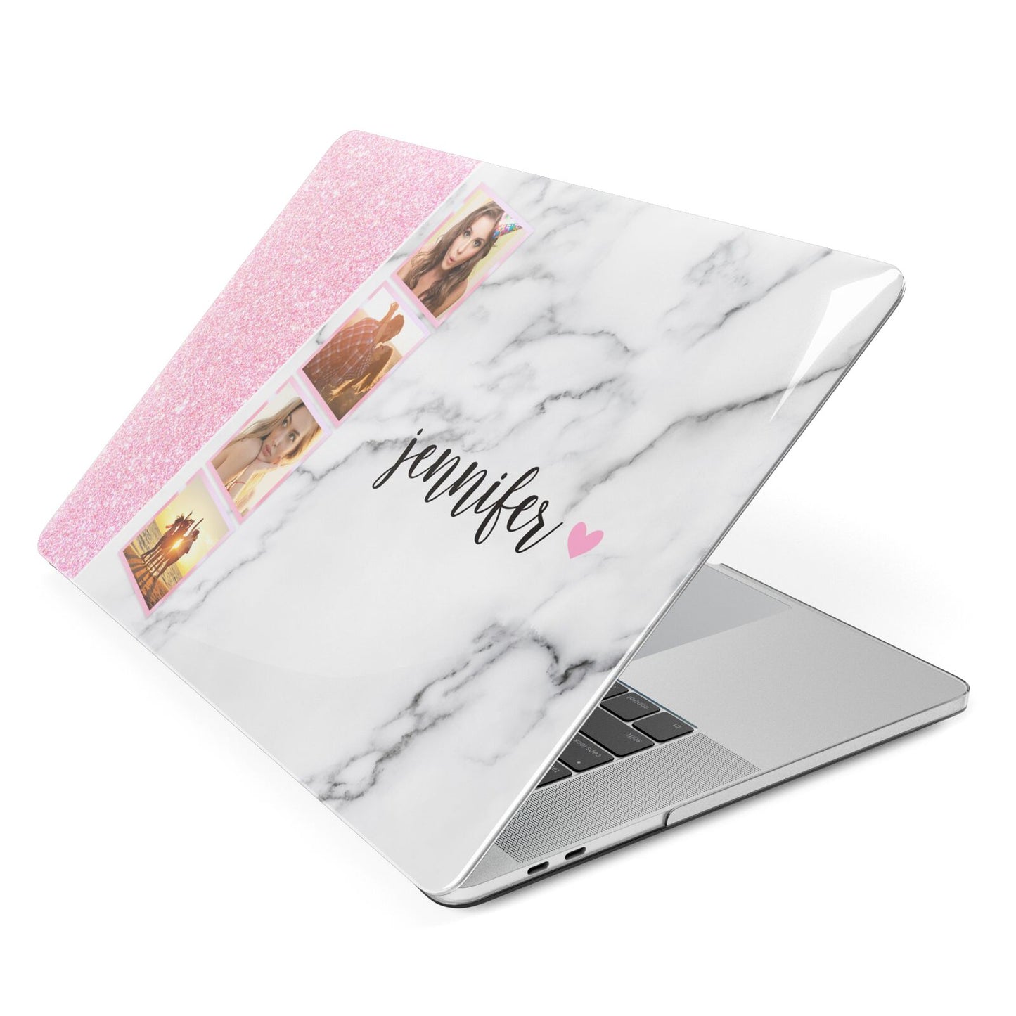 Personalised Pink Marble Photo Strip Apple MacBook Case Side View