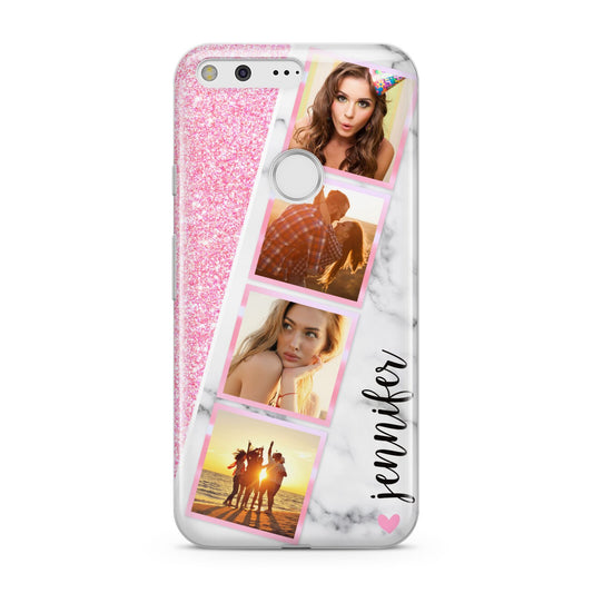 Personalised Pink Marble Photo Strip Google Pixel Case