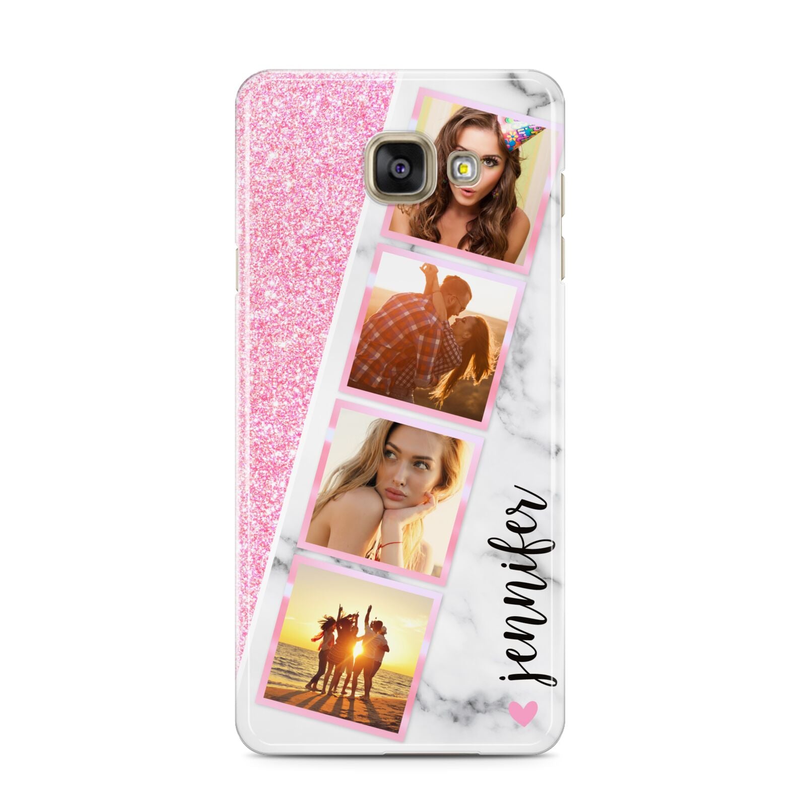 Personalised Pink Marble Photo Strip Samsung Galaxy A3 2016 Case on gold phone