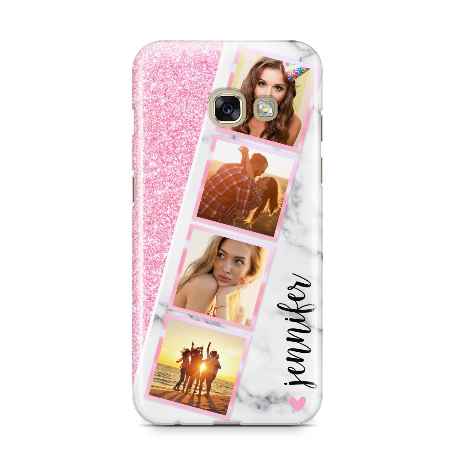 Personalised Pink Marble Photo Strip Samsung Galaxy A3 2017 Case on gold phone