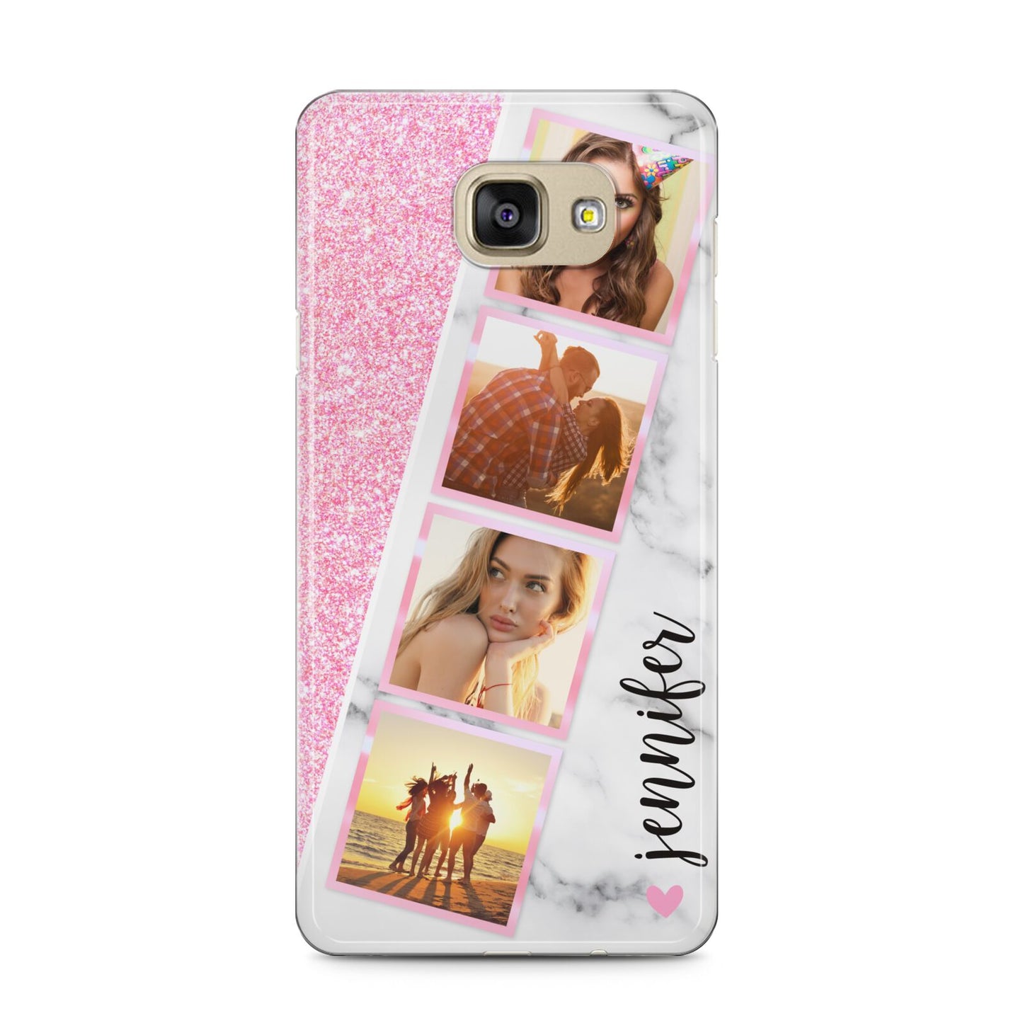 Personalised Pink Marble Photo Strip Samsung Galaxy A5 2016 Case on gold phone