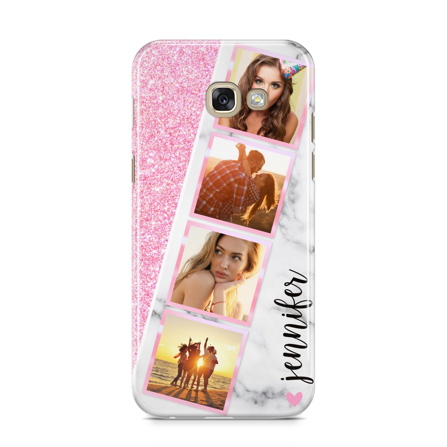 Personalised Pink Marble Photo Strip Samsung Galaxy A5 2017 Case on gold phone