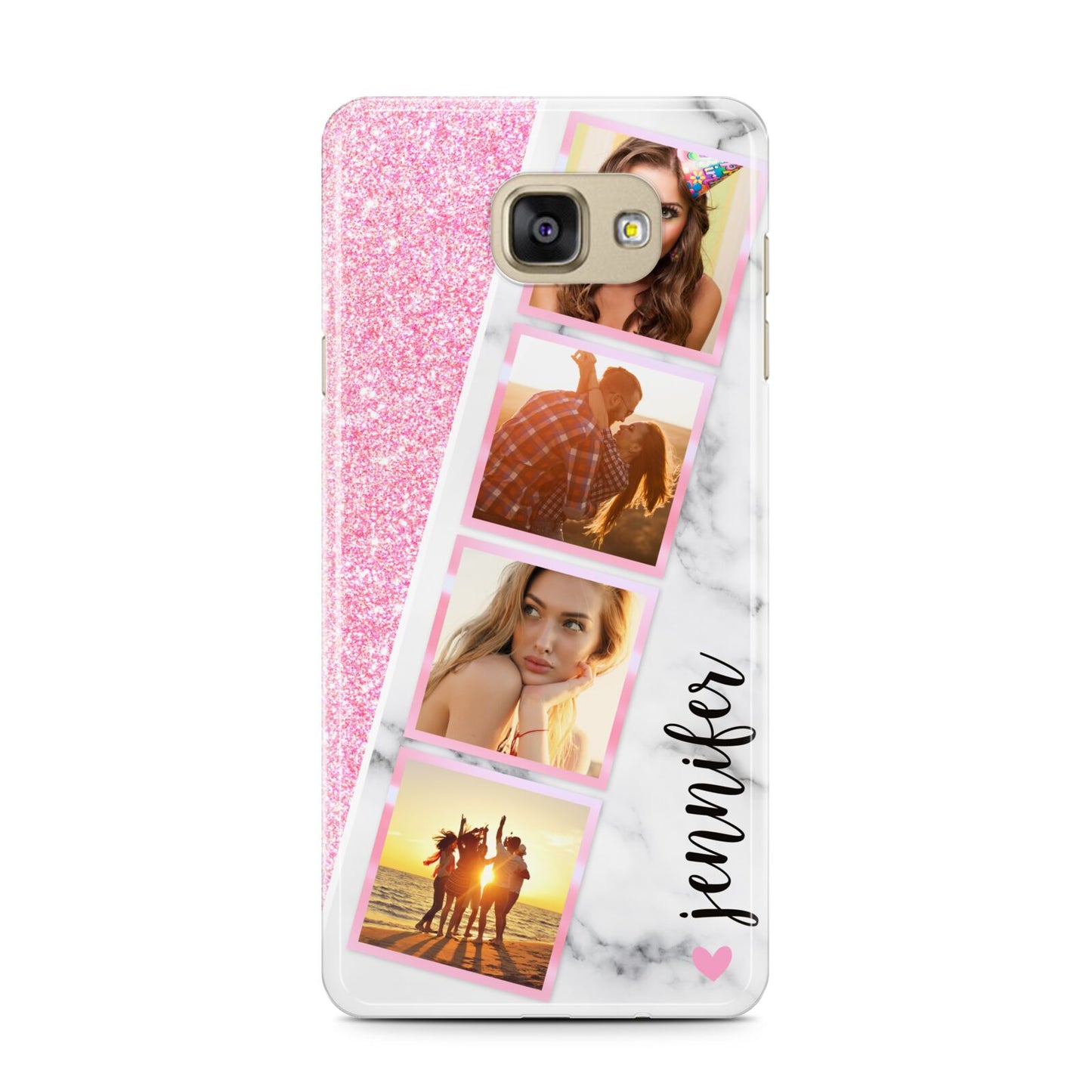 Personalised Pink Marble Photo Strip Samsung Galaxy A7 2016 Case on gold phone