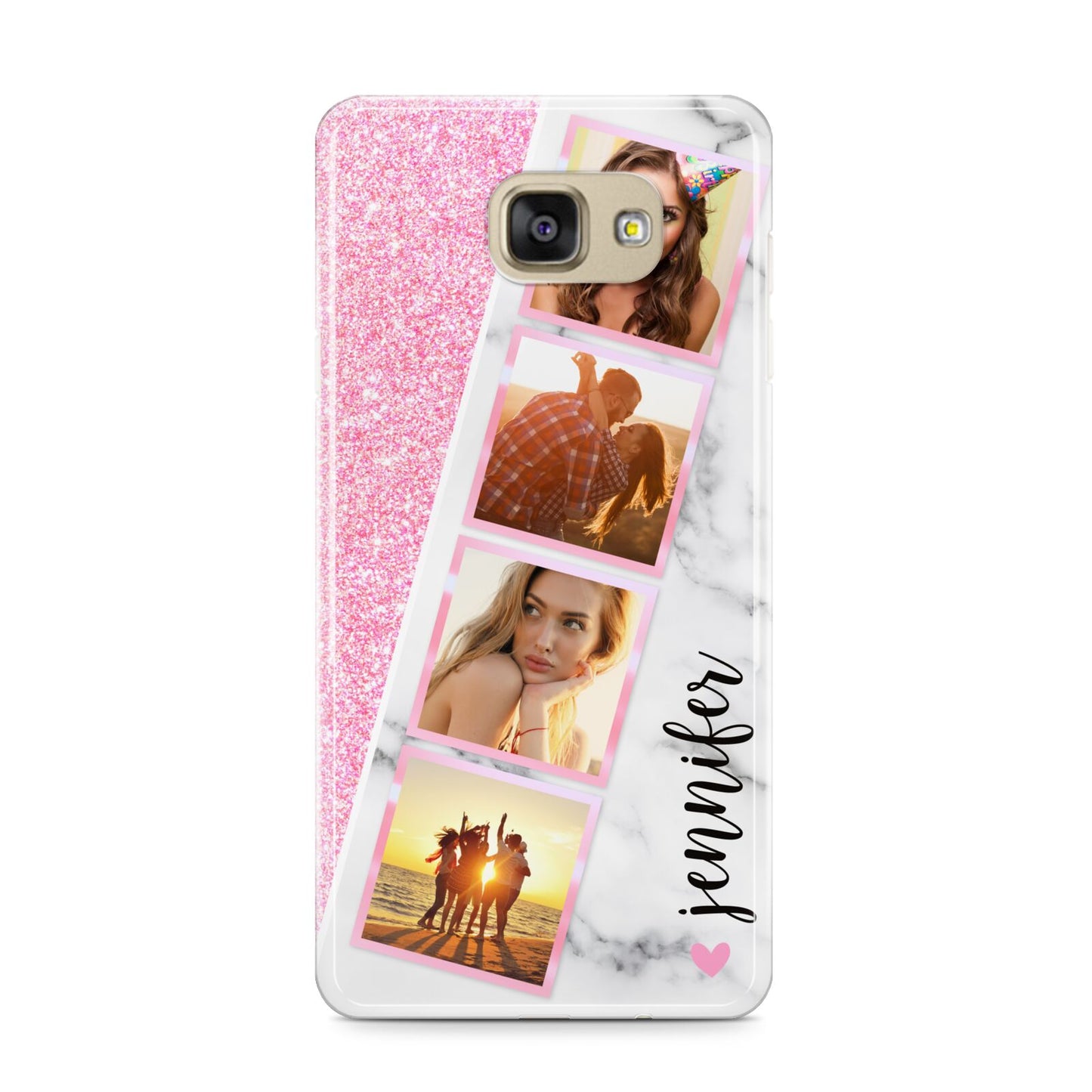 Personalised Pink Marble Photo Strip Samsung Galaxy A9 2016 Case on gold phone