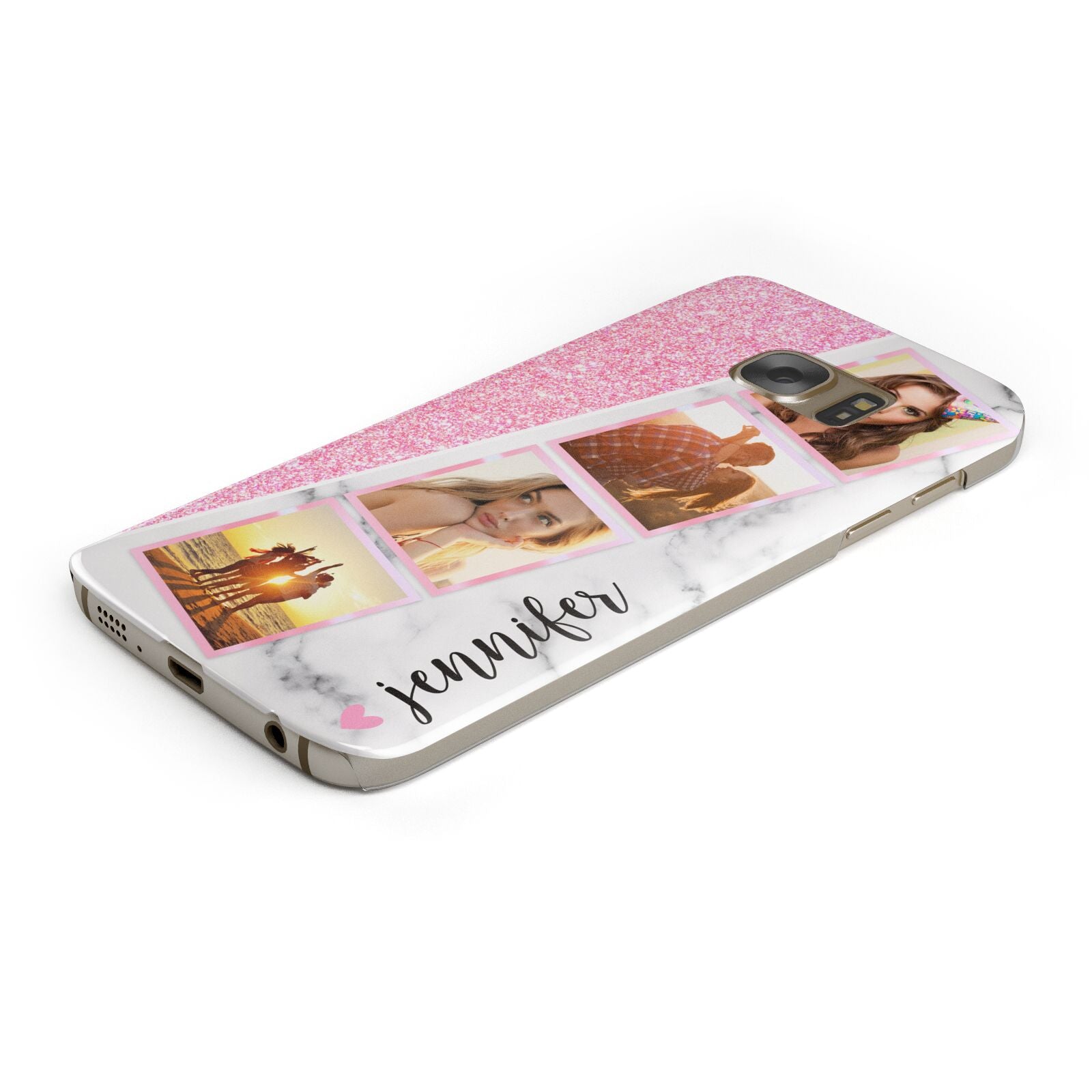 Personalised Pink Marble Photo Strip Samsung Galaxy Case Bottom Cutout