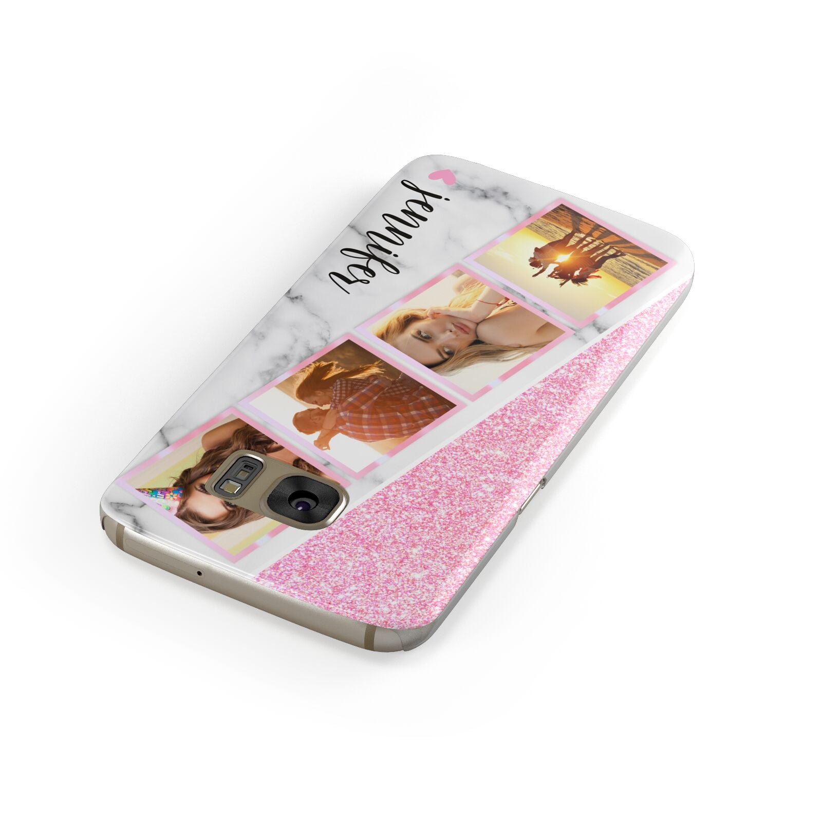 Personalised Pink Marble Photo Strip Samsung Galaxy Case Front Close Up