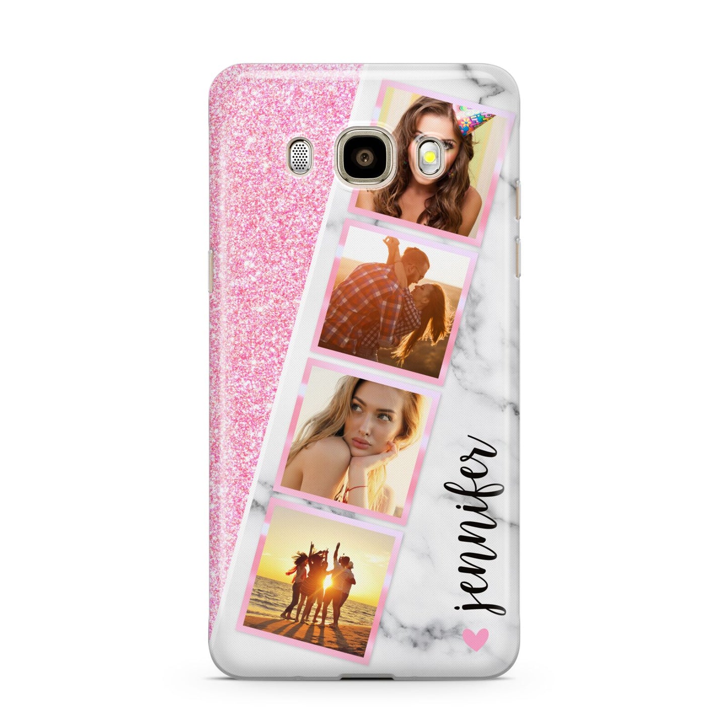 Personalised Pink Marble Photo Strip Samsung Galaxy J7 2016 Case on gold phone