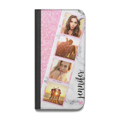 Personalised Pink Marble Photo Strip Vegan Leather Flip Samsung Case