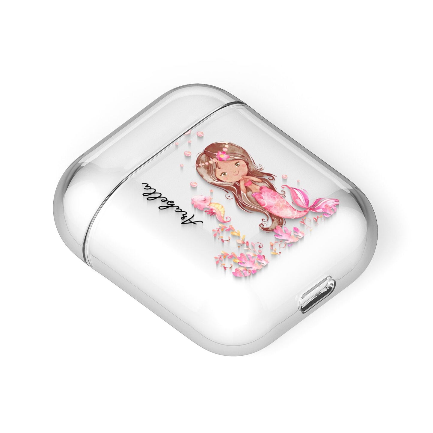 Personalised Pink Mermaid AirPods Case Laid Flat