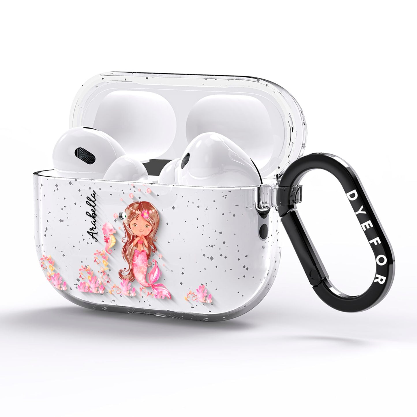 Personalised Pink Mermaid AirPods Pro Glitter Case Side Image