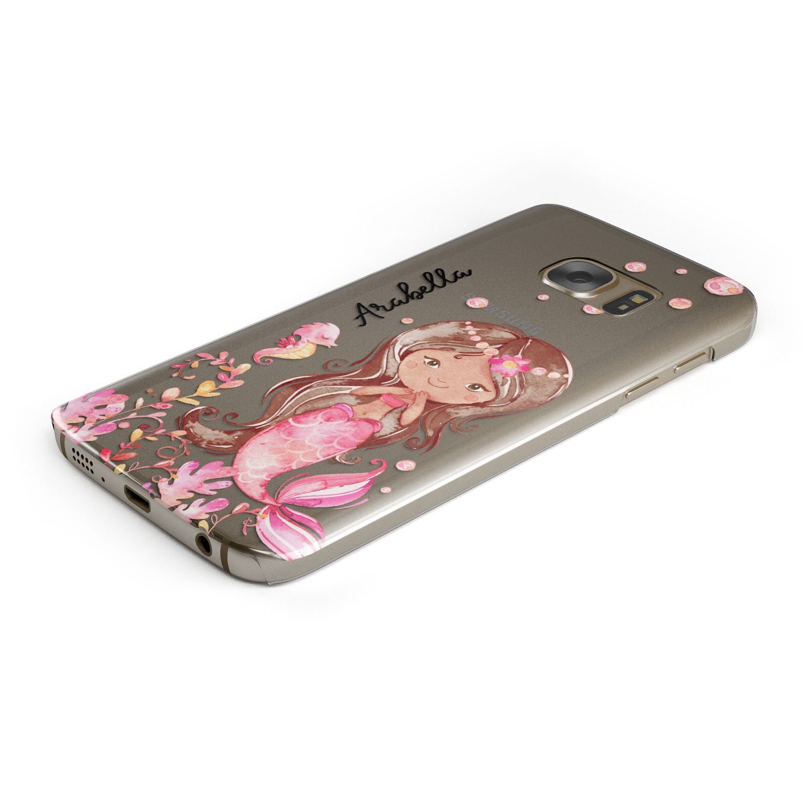 Personalised Pink Mermaid Protective Samsung Galaxy Case Angled Image