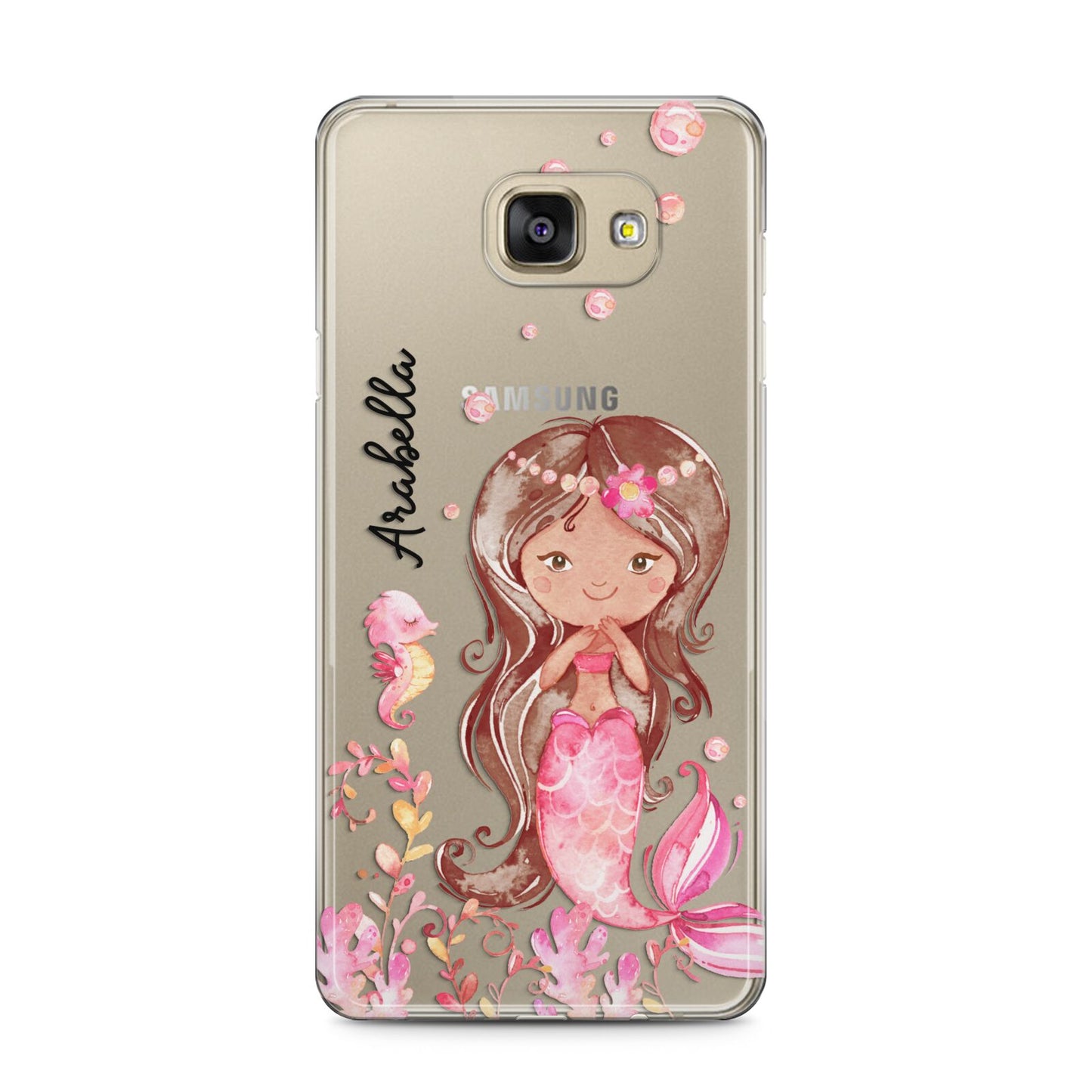 Personalised Pink Mermaid Samsung Galaxy A5 2016 Case on gold phone