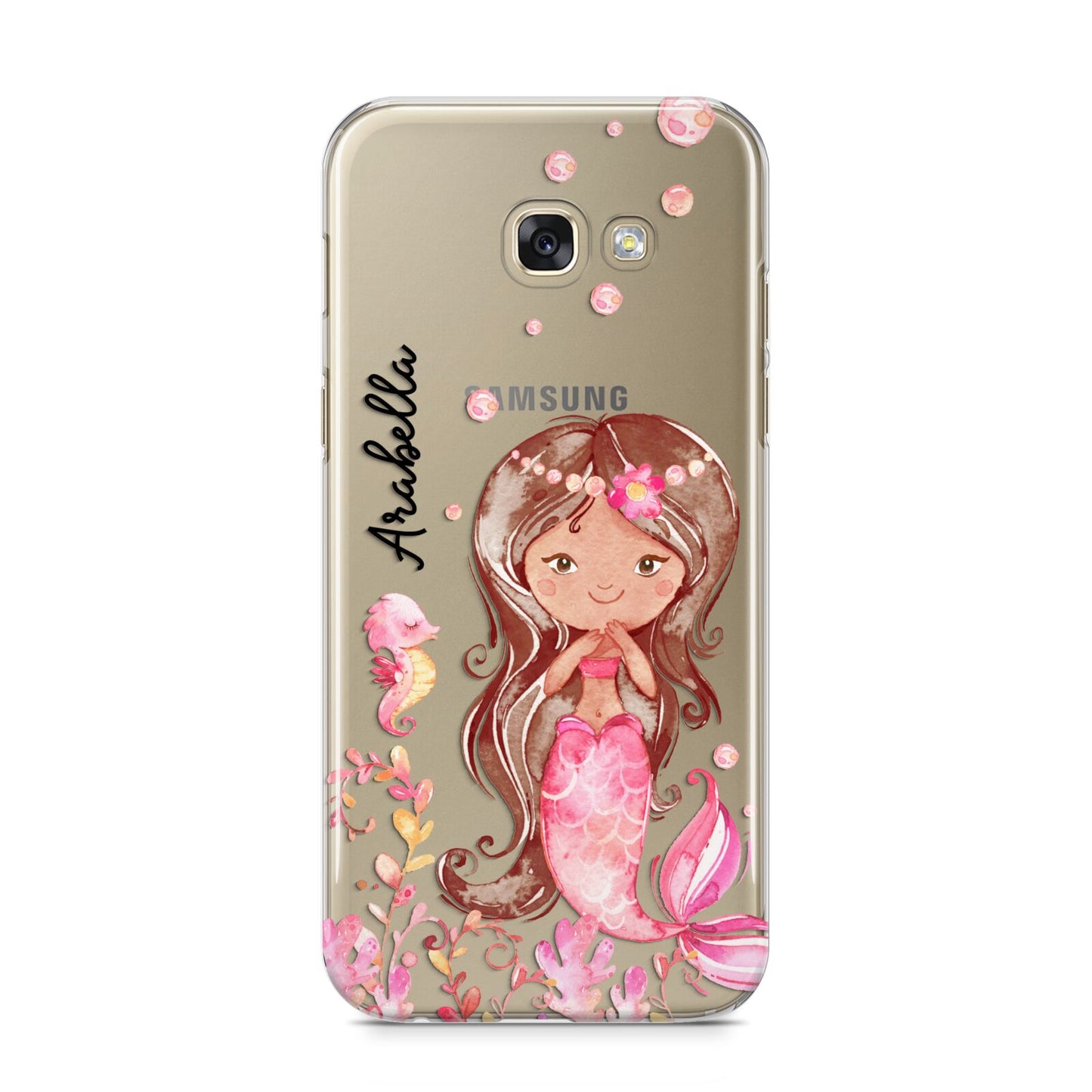 Personalised Pink Mermaid Samsung Galaxy A5 2017 Case on gold phone