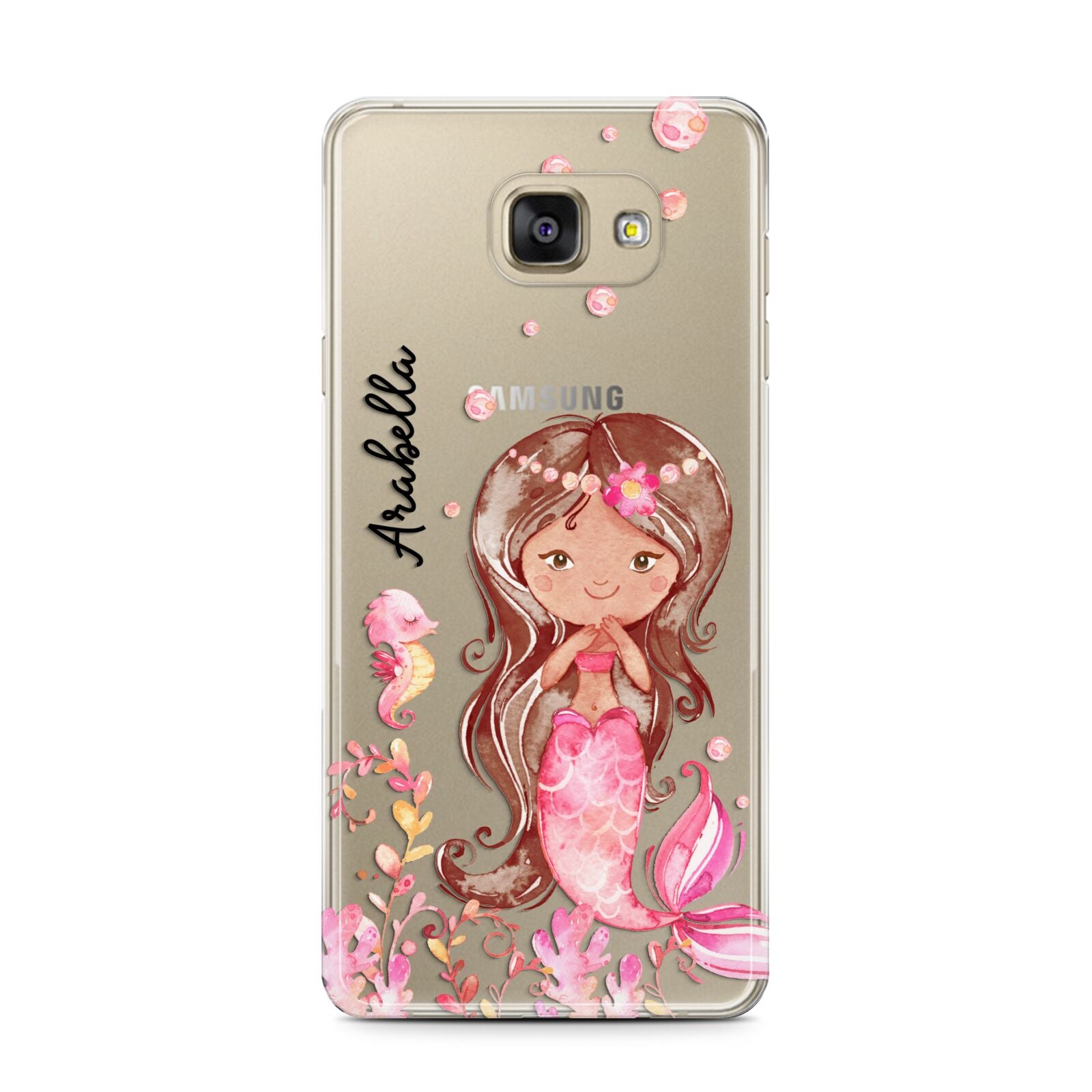 Personalised Pink Mermaid Samsung Galaxy A7 2016 Case on gold phone