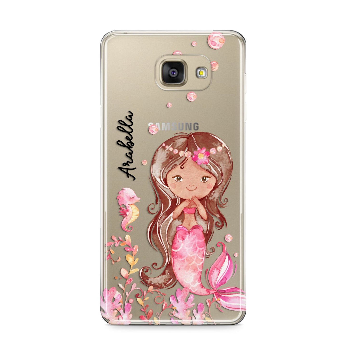 Personalised Pink Mermaid Samsung Galaxy A9 2016 Case on gold phone