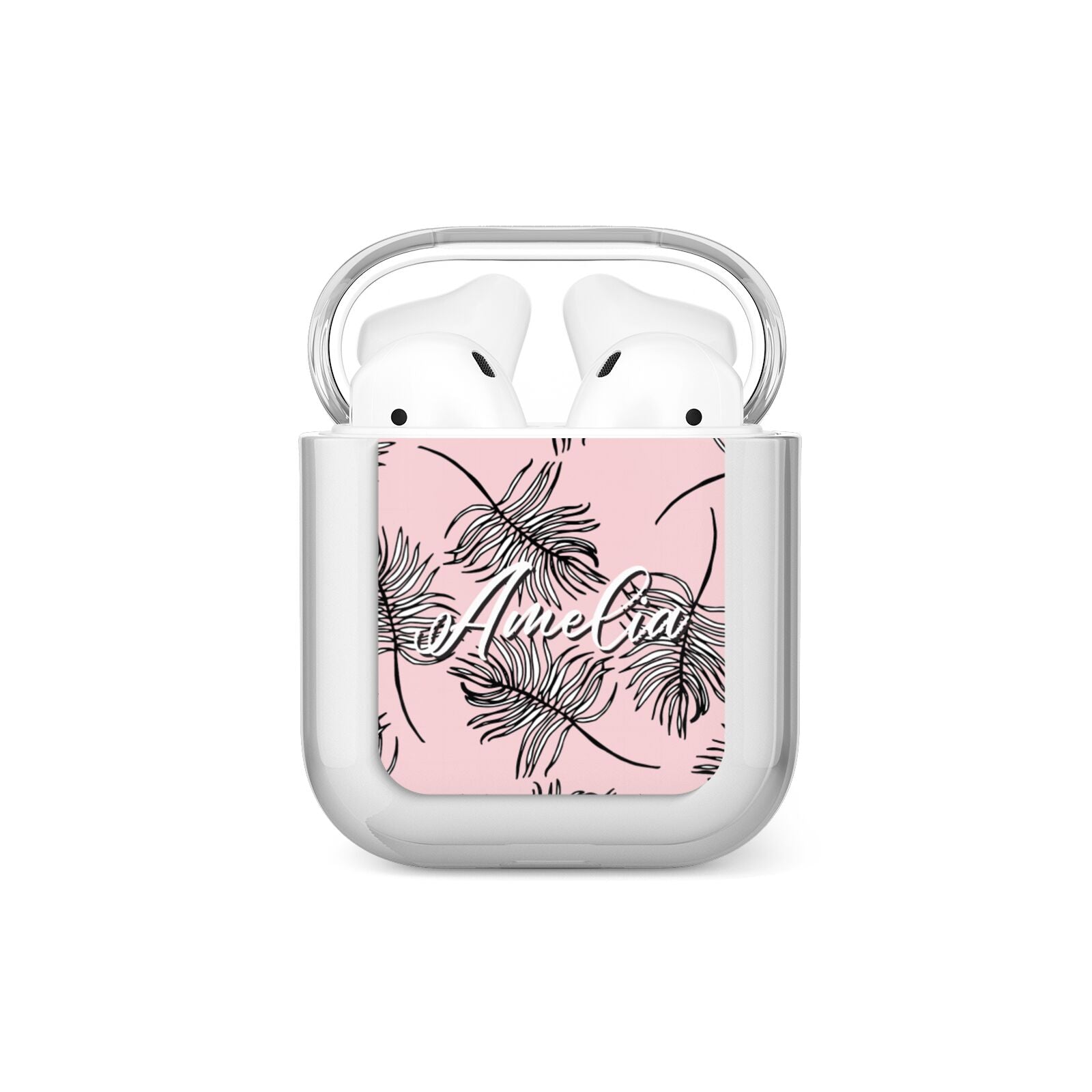 Personalised Pink Monochrome Tropical Leaf AirPods Case