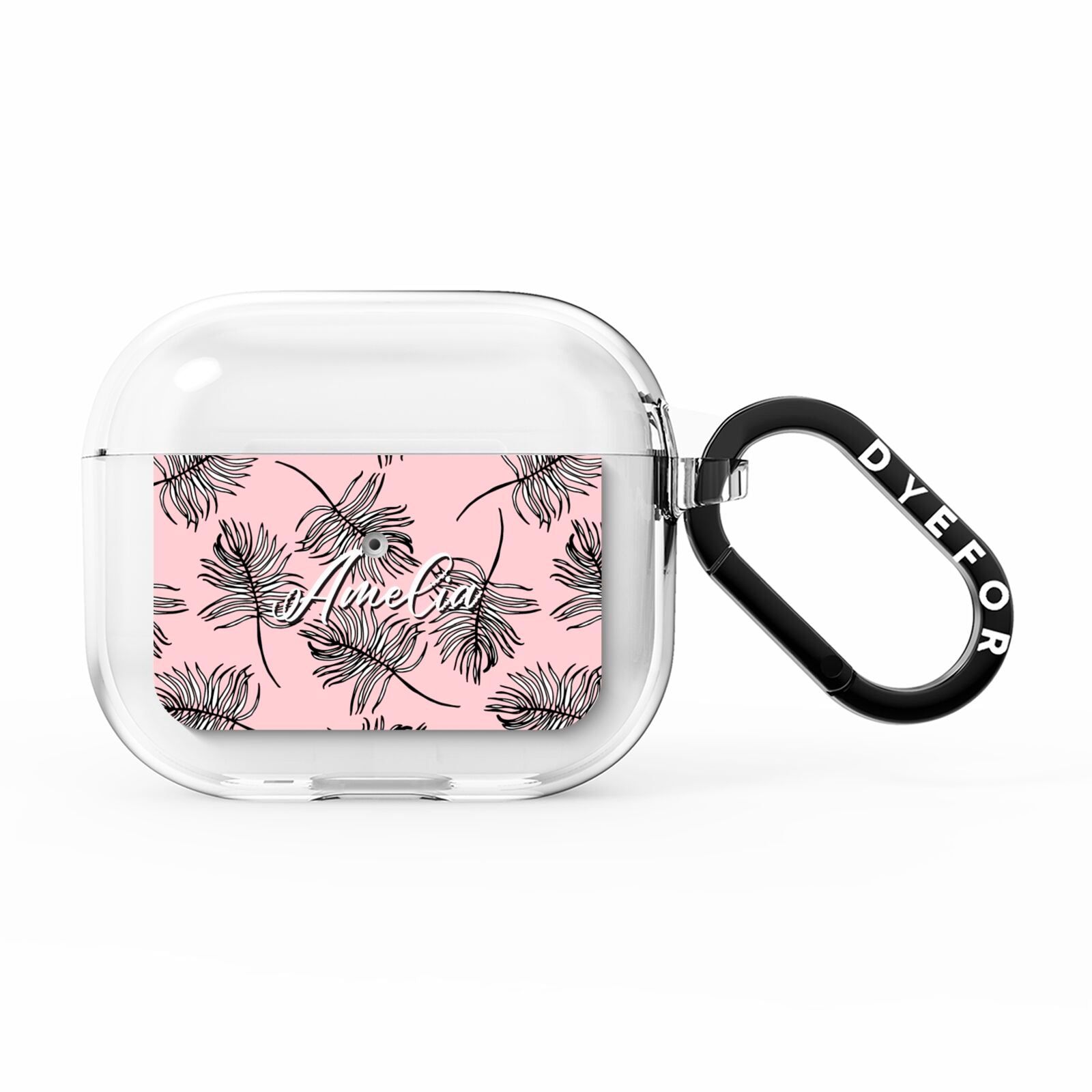 Personalised Pink Monochrome Tropical Leaf AirPods Clear Case 3rd Gen