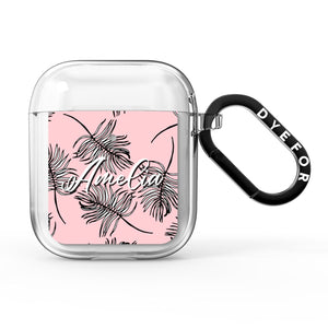 Personalised Pink Monochrome Tropical Leaf AirPods Case