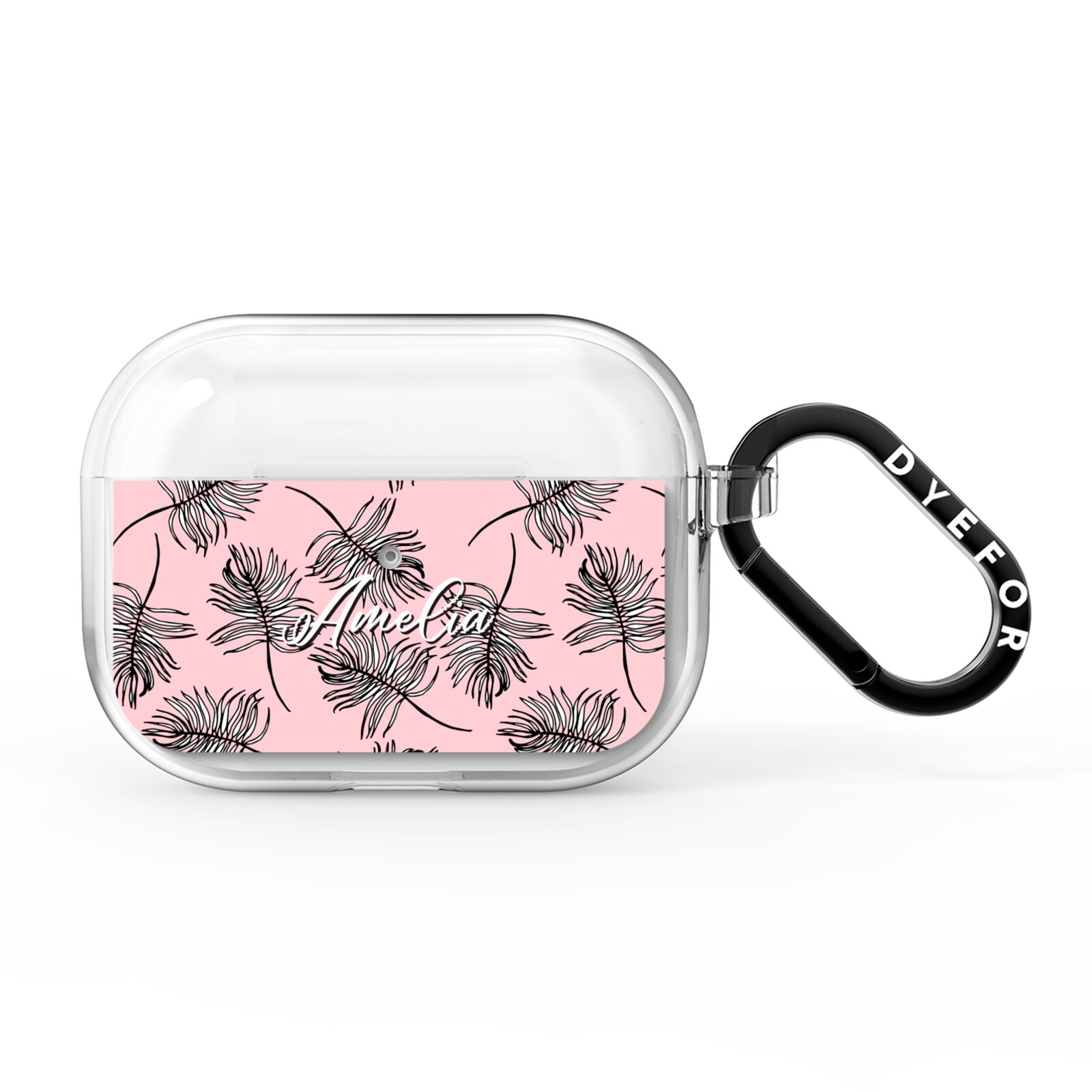 Personalised Pink Monochrome Tropical Leaf AirPods Pro Clear Case