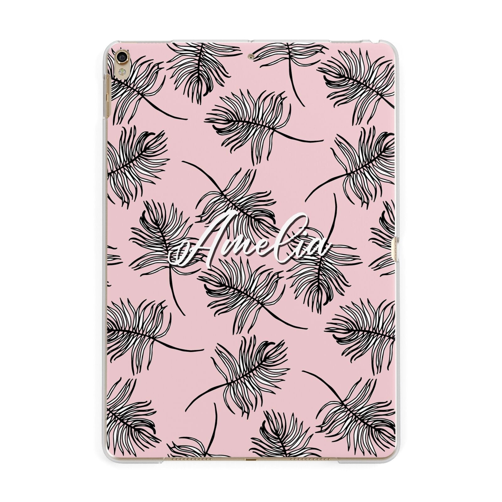 Personalised Pink Monochrome Tropical Leaf Apple iPad Gold Case