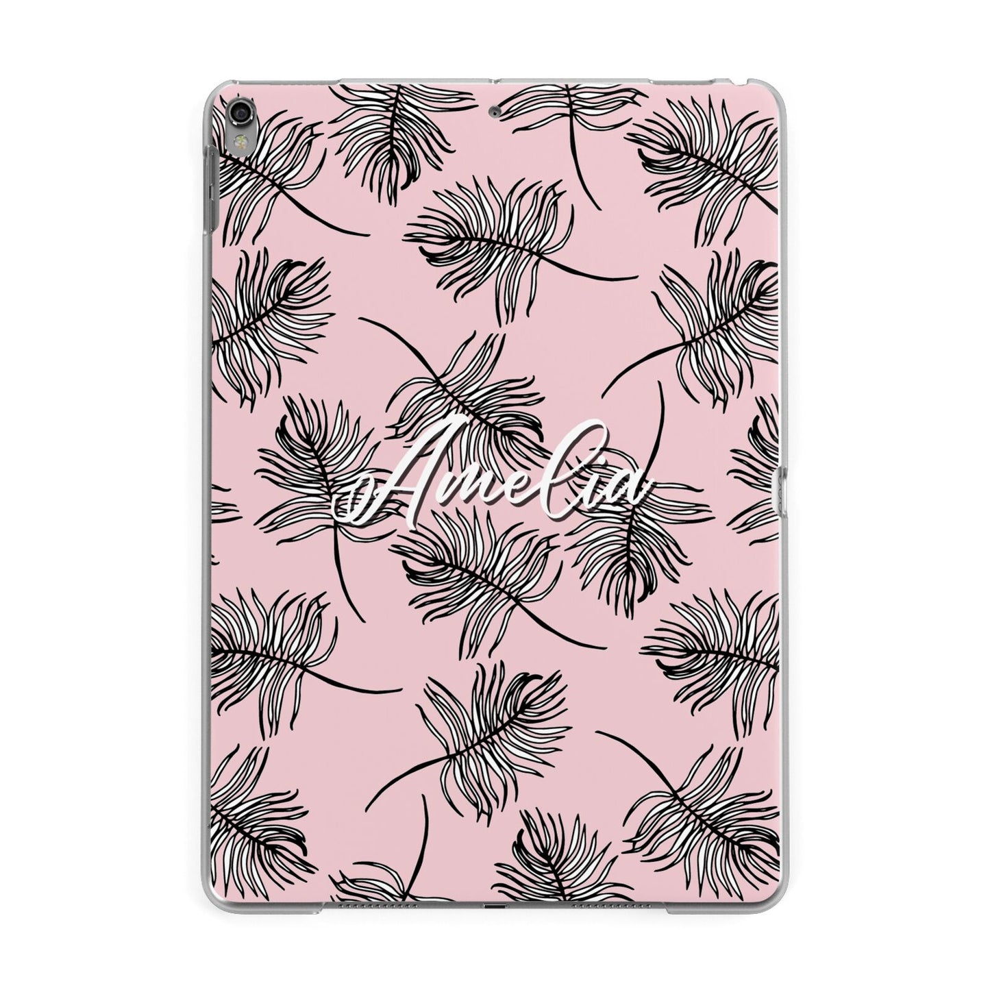 Personalised Pink Monochrome Tropical Leaf Apple iPad Grey Case