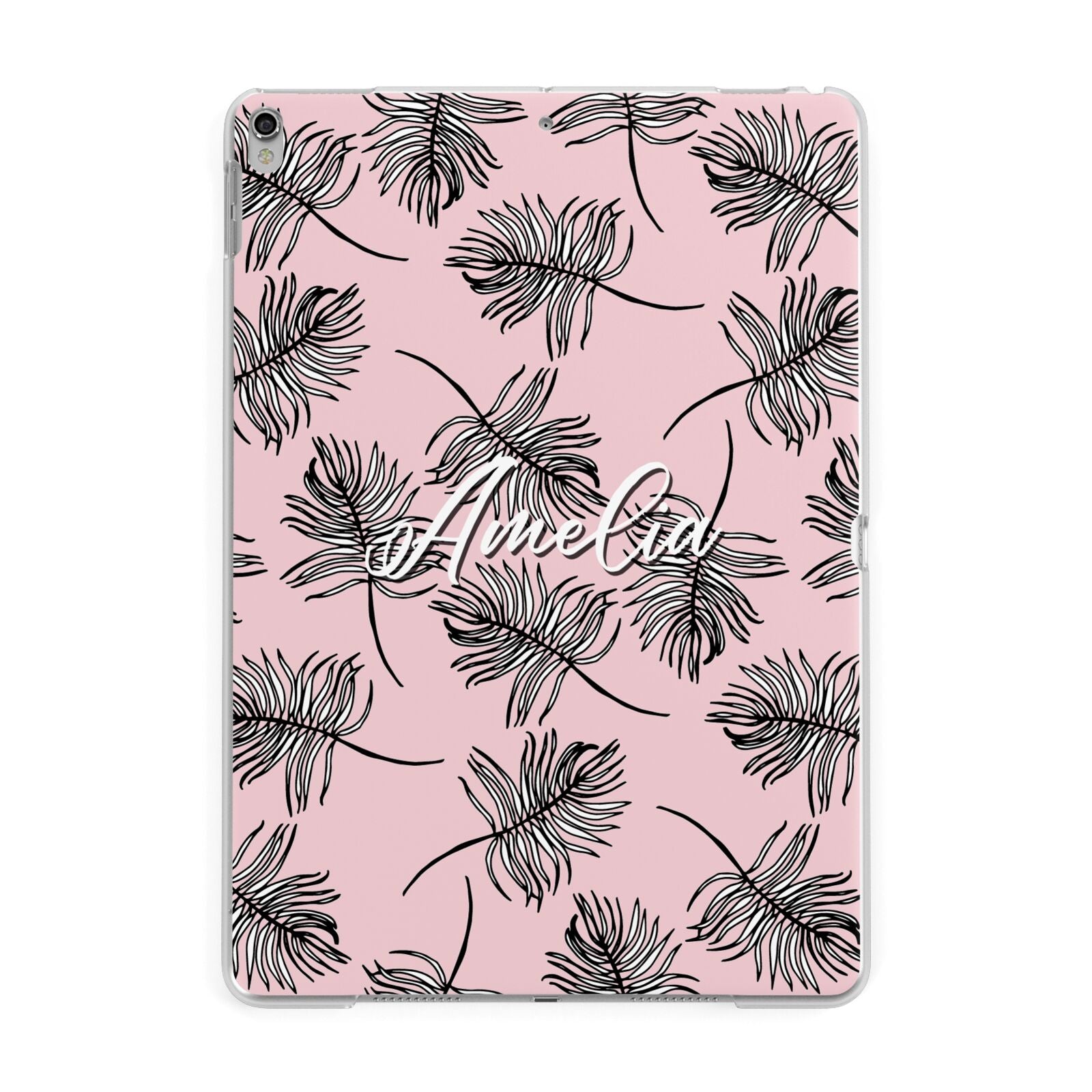 Personalised Pink Monochrome Tropical Leaf Apple iPad Silver Case