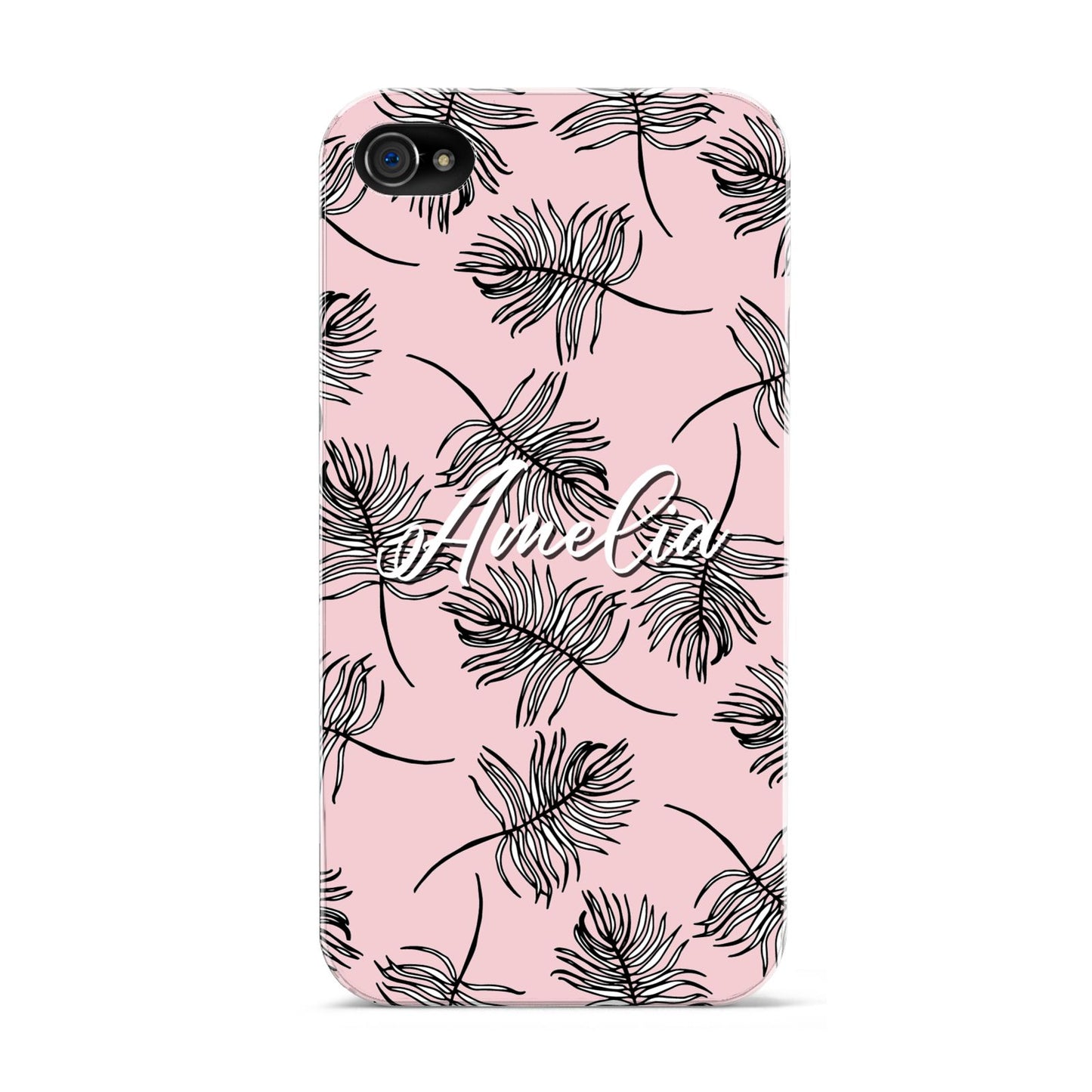 Personalised Pink Monochrome Tropical Leaf Apple iPhone 4s Case