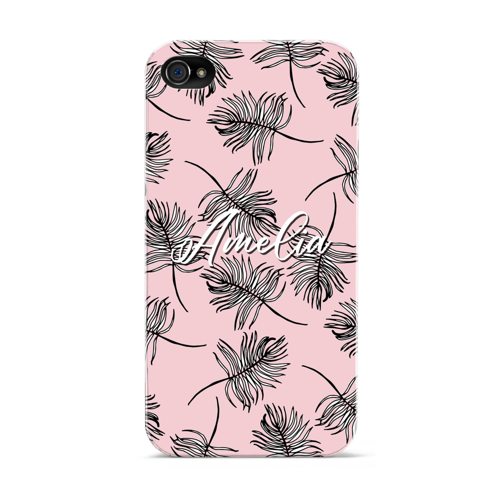 Personalised Pink Monochrome Tropical Leaf Apple iPhone 4s Case