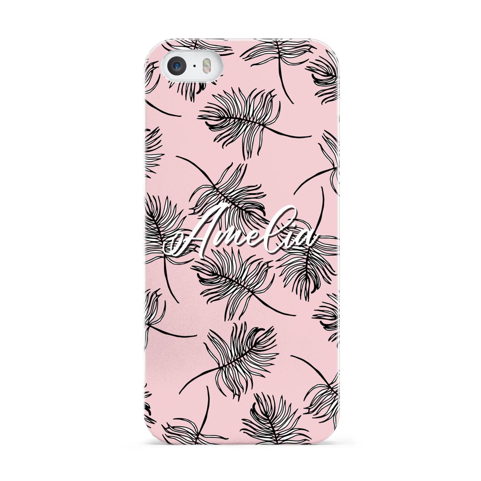 Personalised Pink Monochrome Tropical Leaf Apple iPhone 5 Case